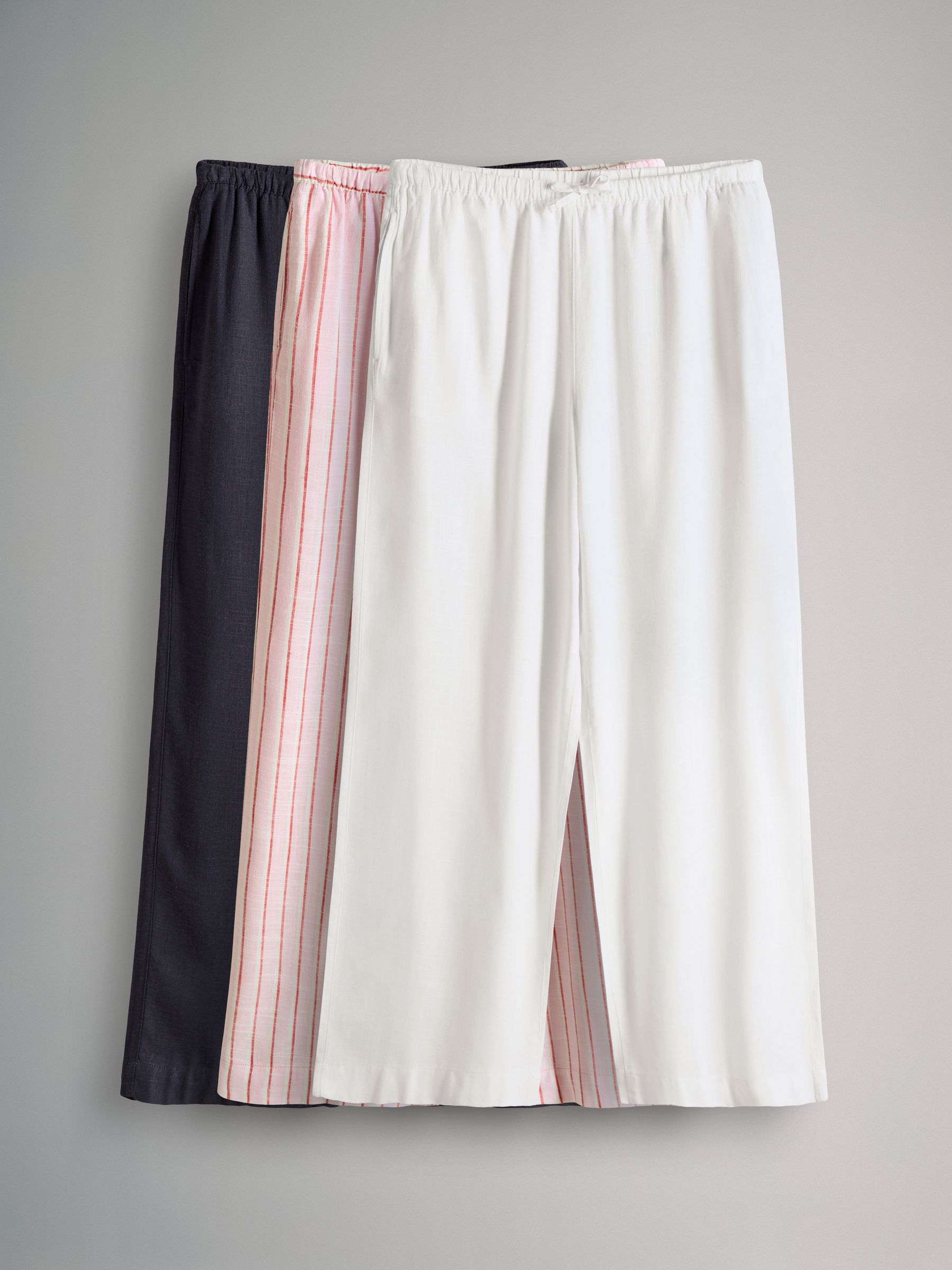 Navy/White/Pink Stripe Pull On Wide Leg Trousers 3 Pack With Linen - Image 2 of 12