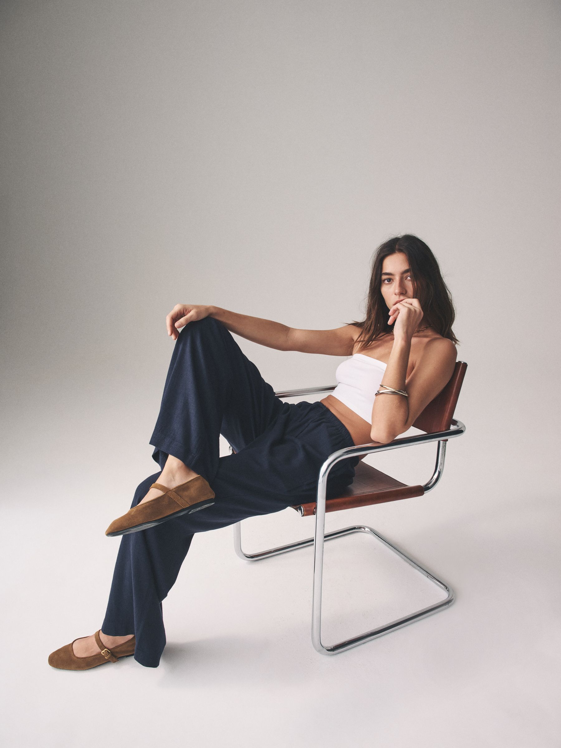 Navy/White/Pink Stripe Pull On Wide Leg Trousers 3 Pack With Linen - Image 7 of 12