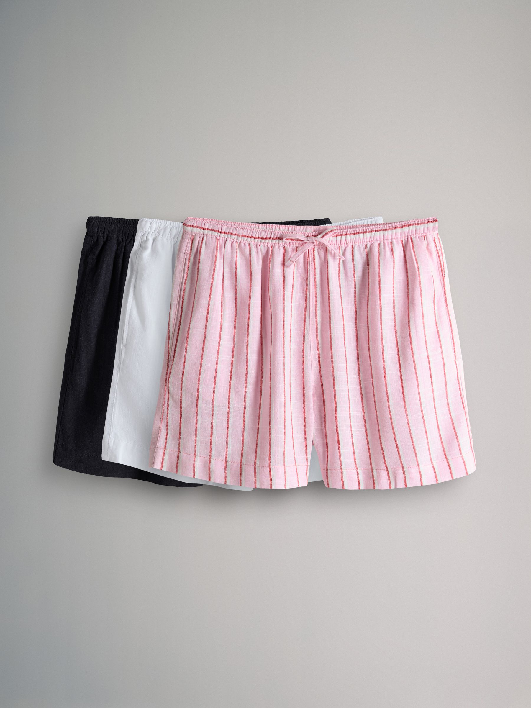 Navy/White/Pink Stripe 3 Pack Pull On Shorts with Linen - Image 2 of 10