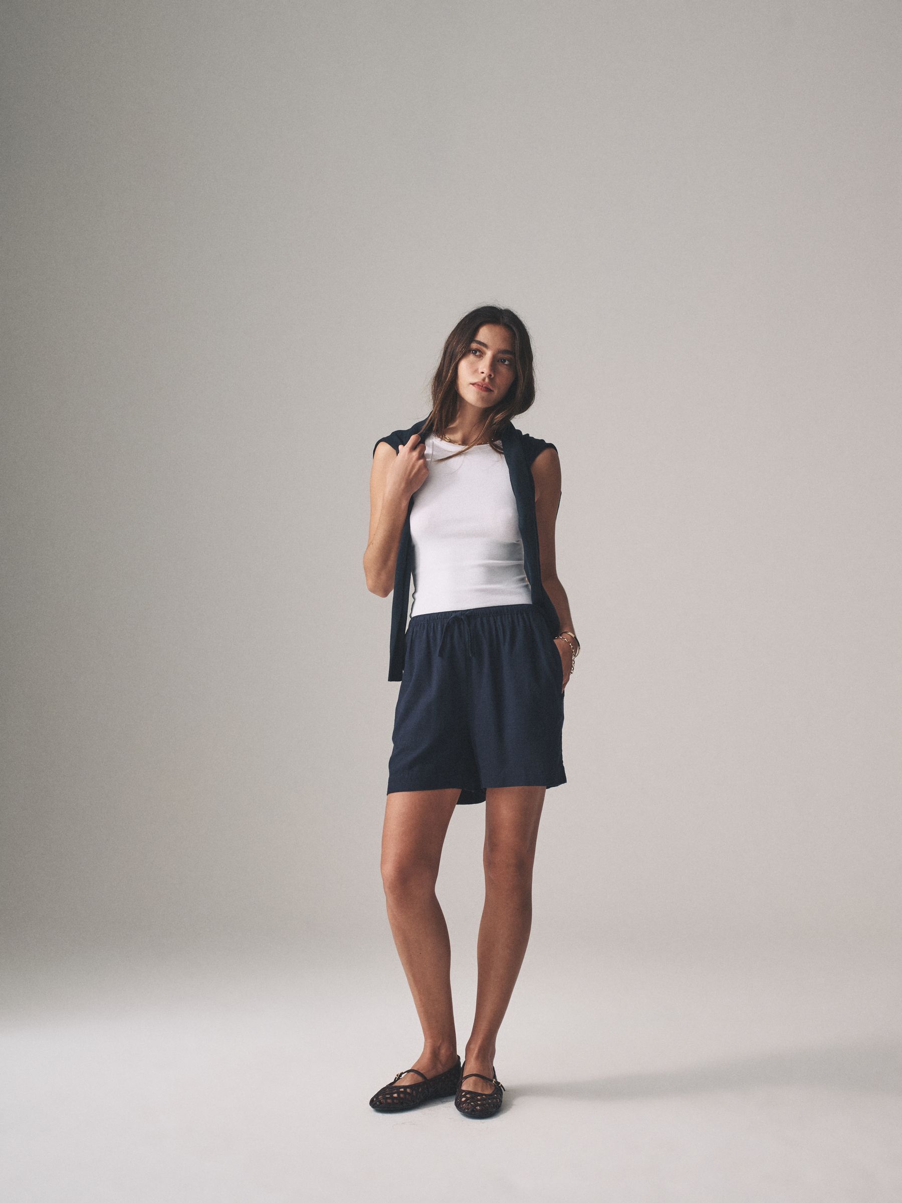 Navy/White/Pink Stripe 3 Pack Pull On Shorts with Linen - Image 5 of 10