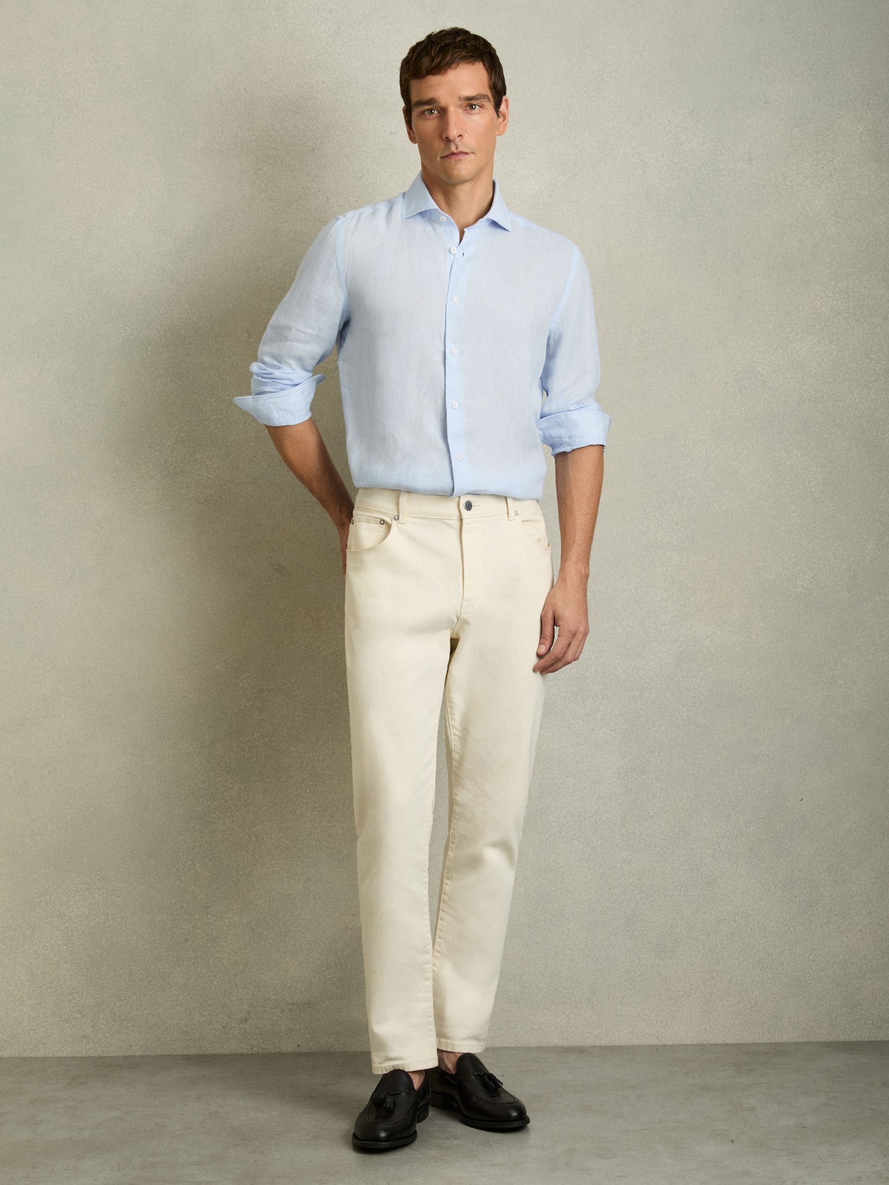 Linen Button-Through Shirt in Pale Blue - Image 1 of 5