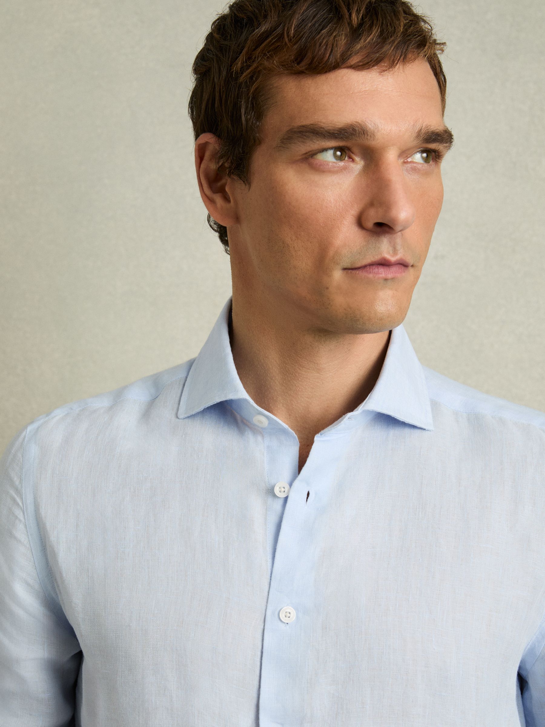 Linen Button-Through Shirt in Pale Blue - Image 4 of 5