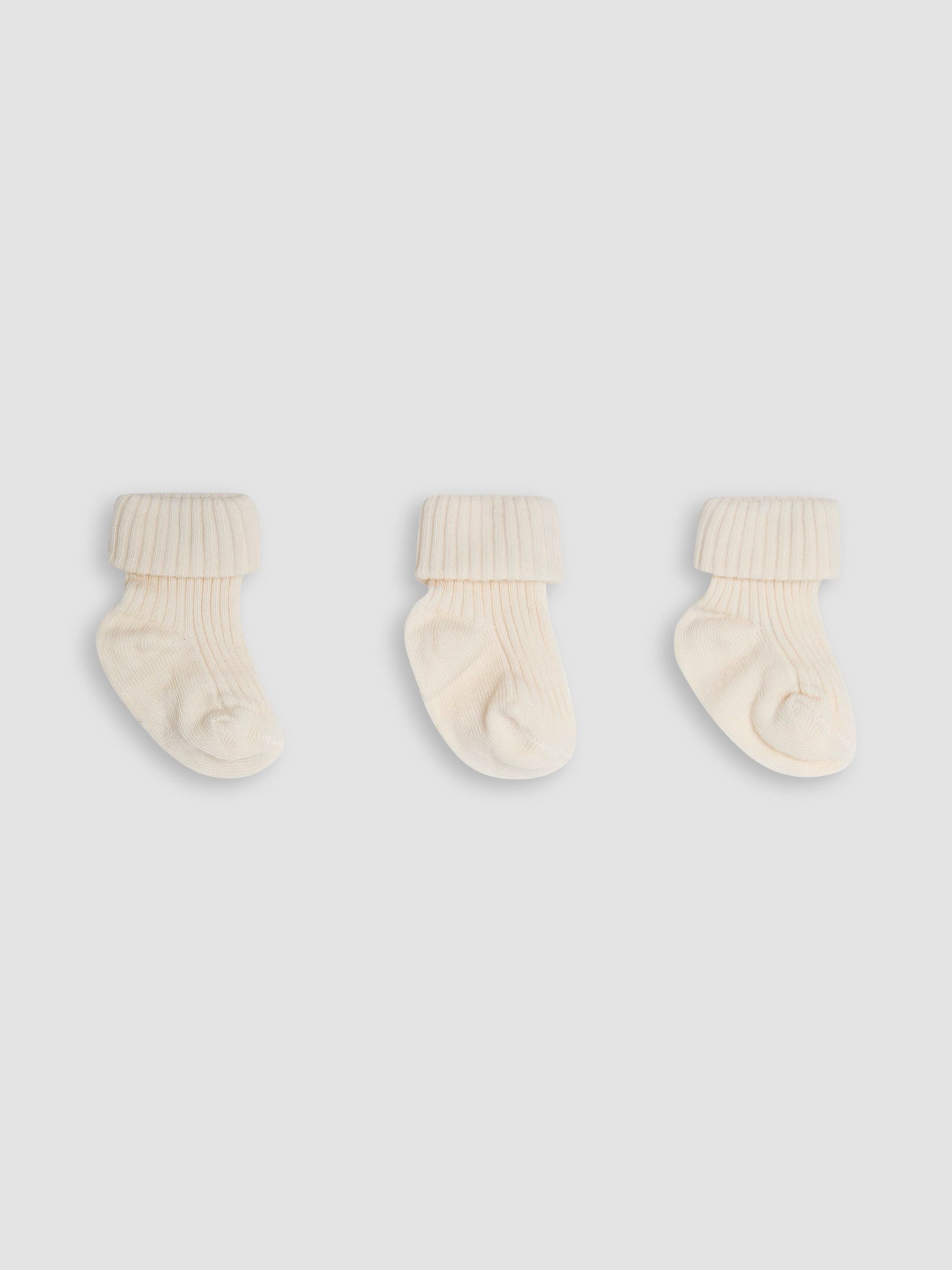Ecru Cream 3-Pack Ribbed Baby Socks - Image 1 of 4