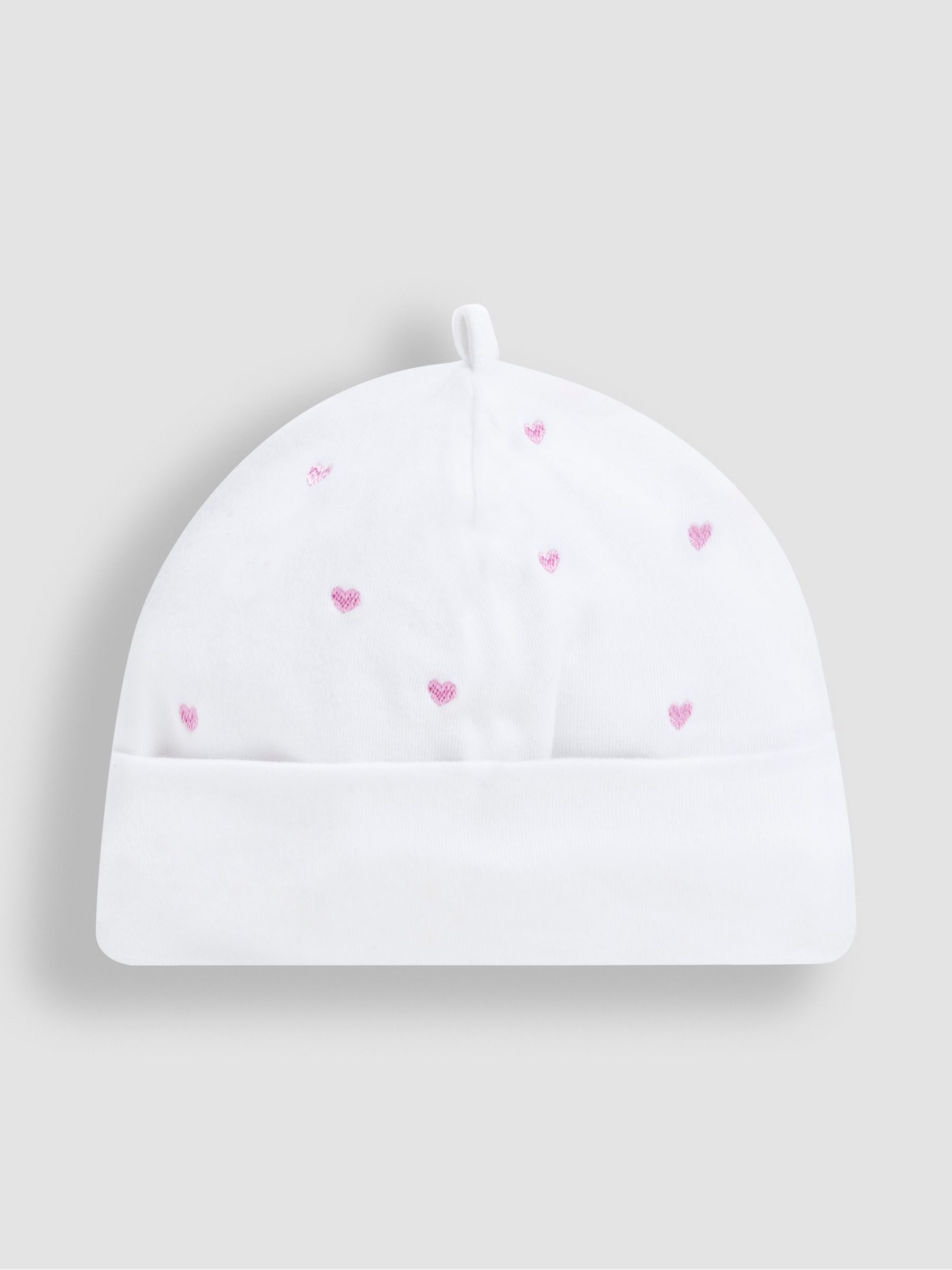 Cream 100% Organic Cotton Heart Embroidered Baby Hat - Image 1 of 4
