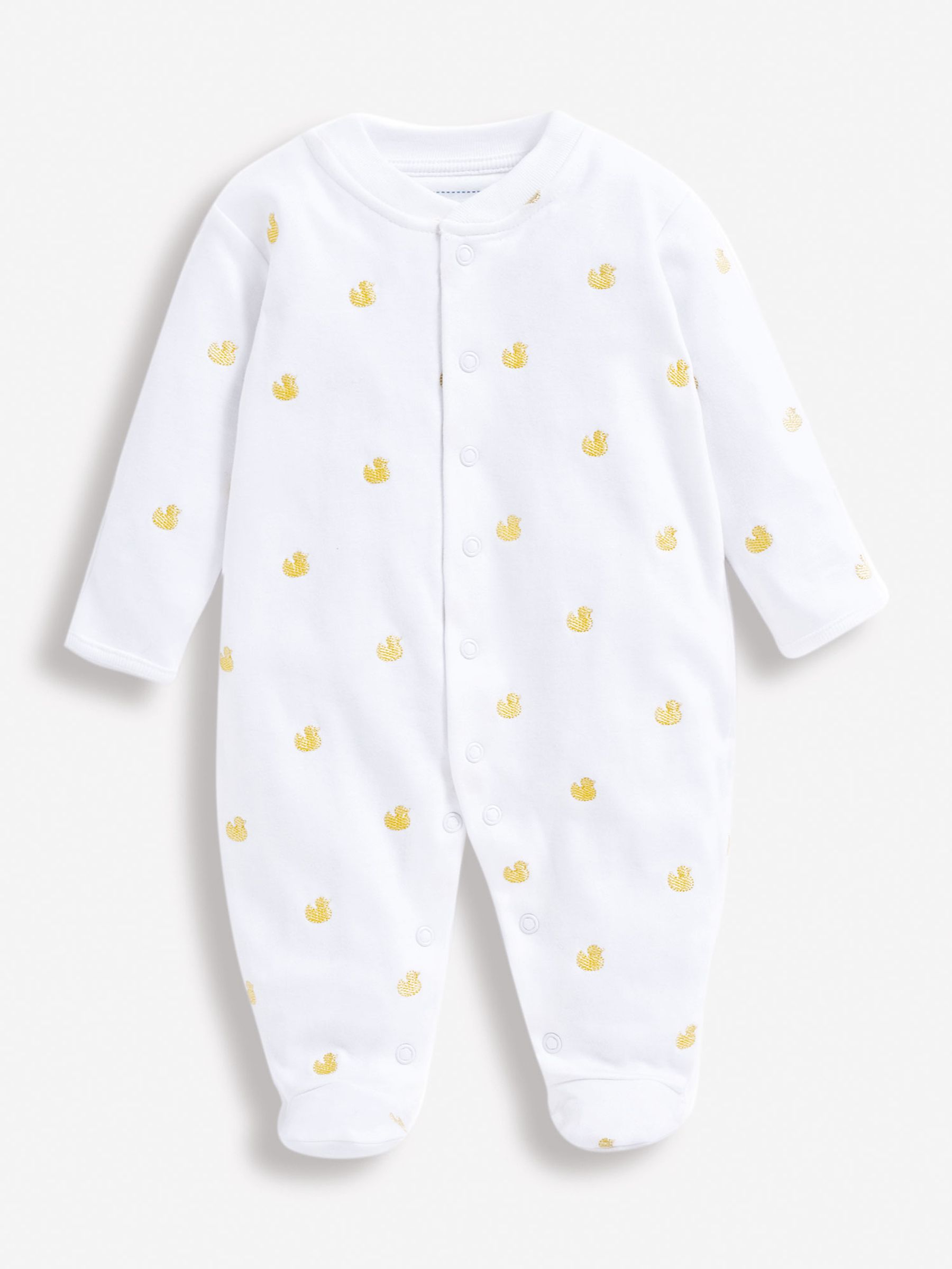 Yellow 100% Organic Cotton Duck Embroidered Sleepsuit - Image 3 of 4