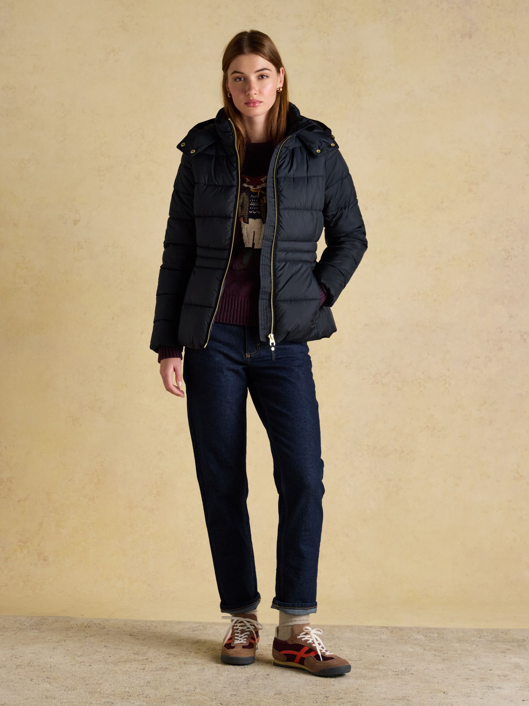 Hadlow Navy Showerproof Padded Coat with Hood - Image 4 of 11