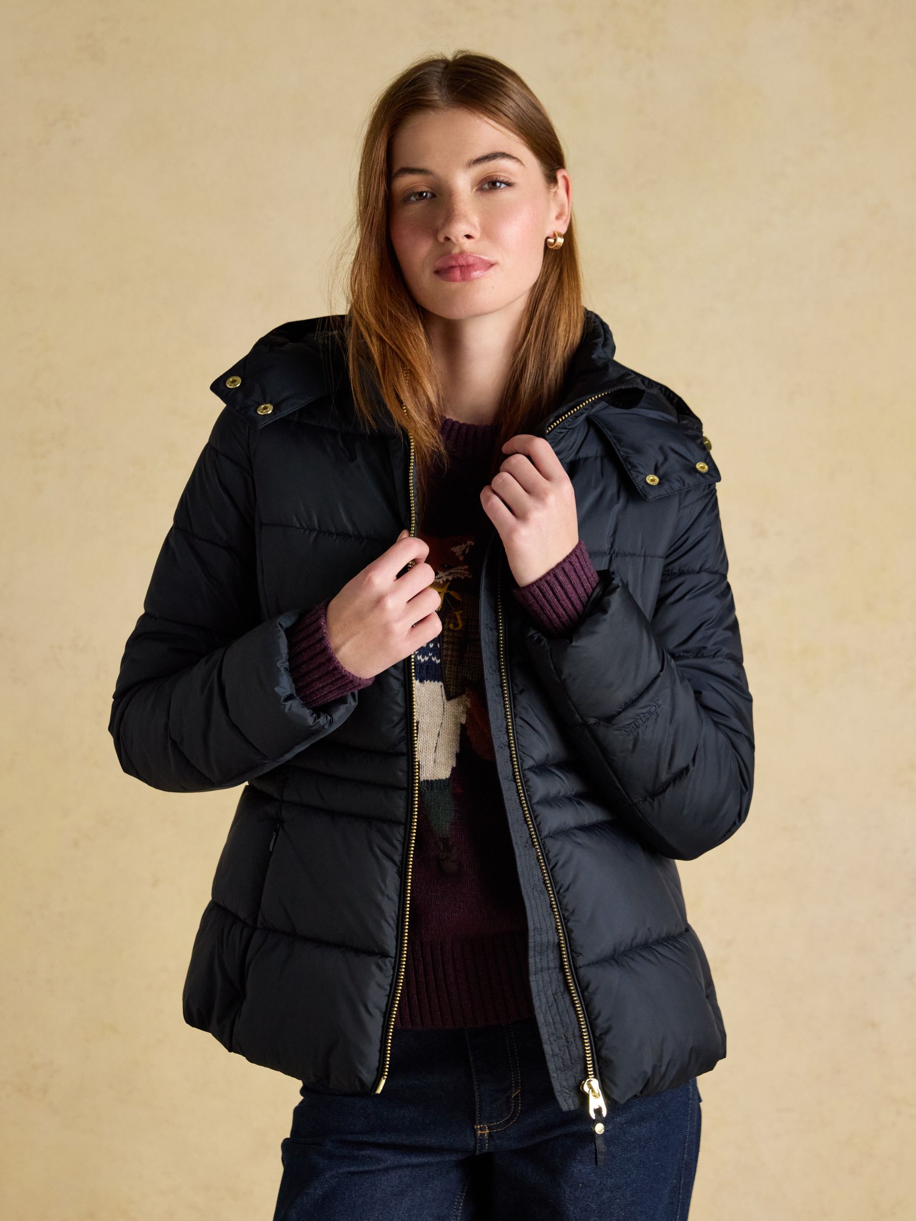 Hadlow Navy Showerproof Padded Coat with Hood - Image 8 of 11