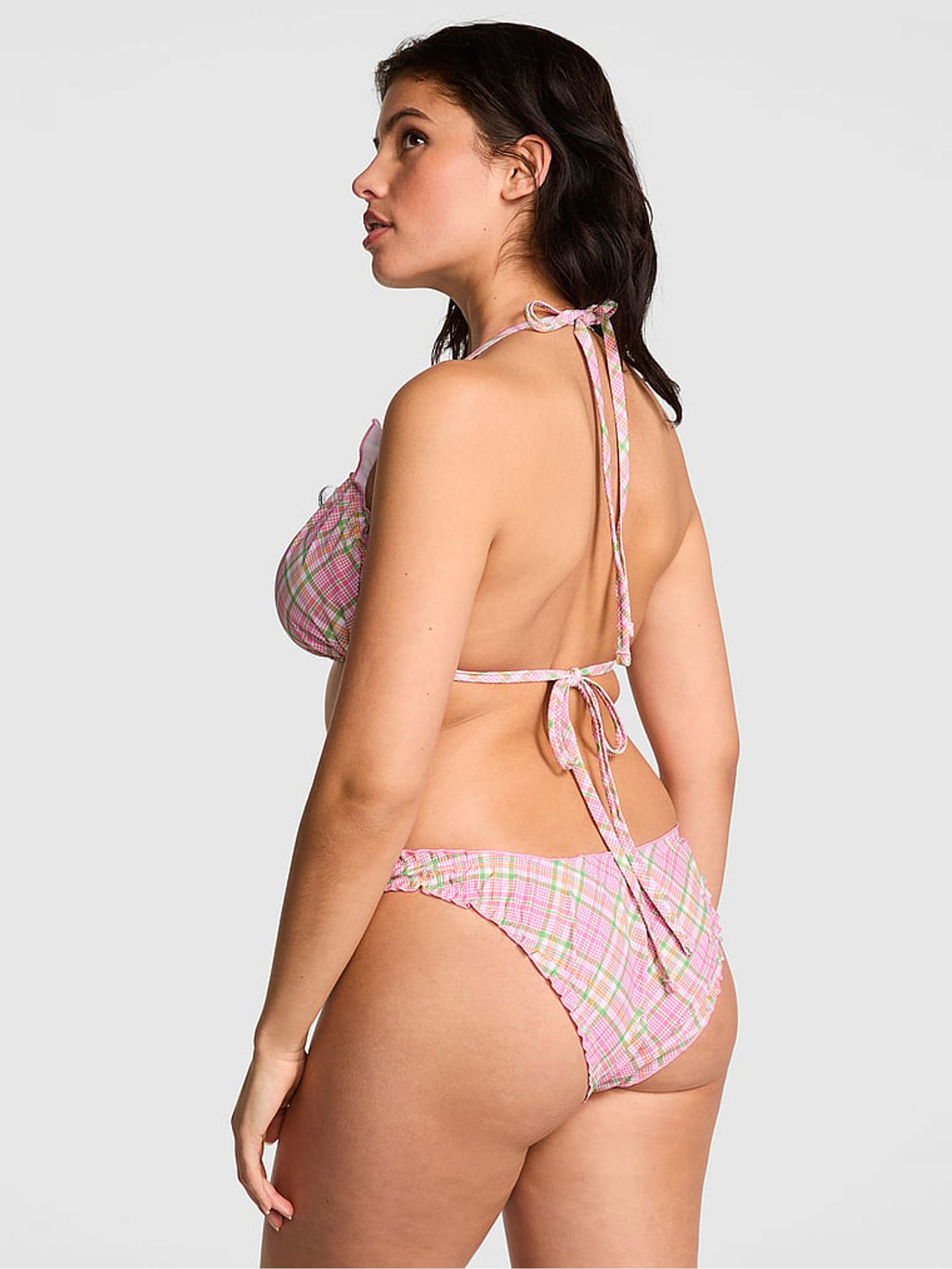 Strawberry Plaid Pink Reign Triangle Bikini Top - Image 2 of 4