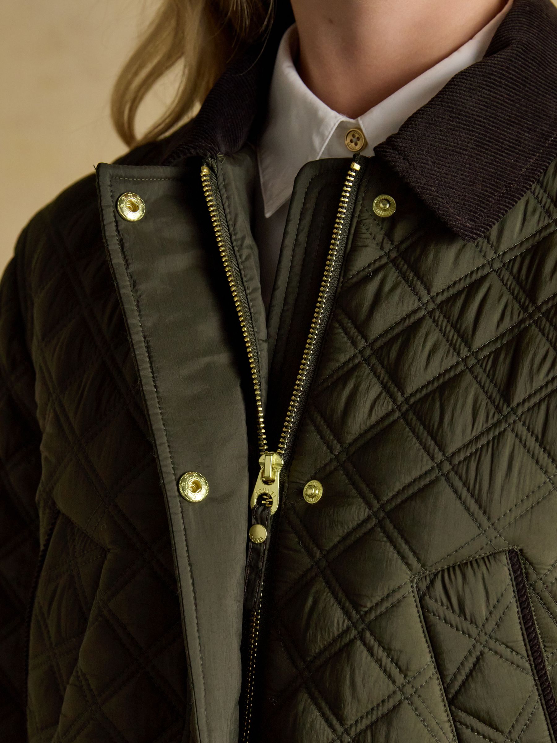 Beatrix Khaki Green Showerproof Diamond Quilted Coat - Image 10 of 13