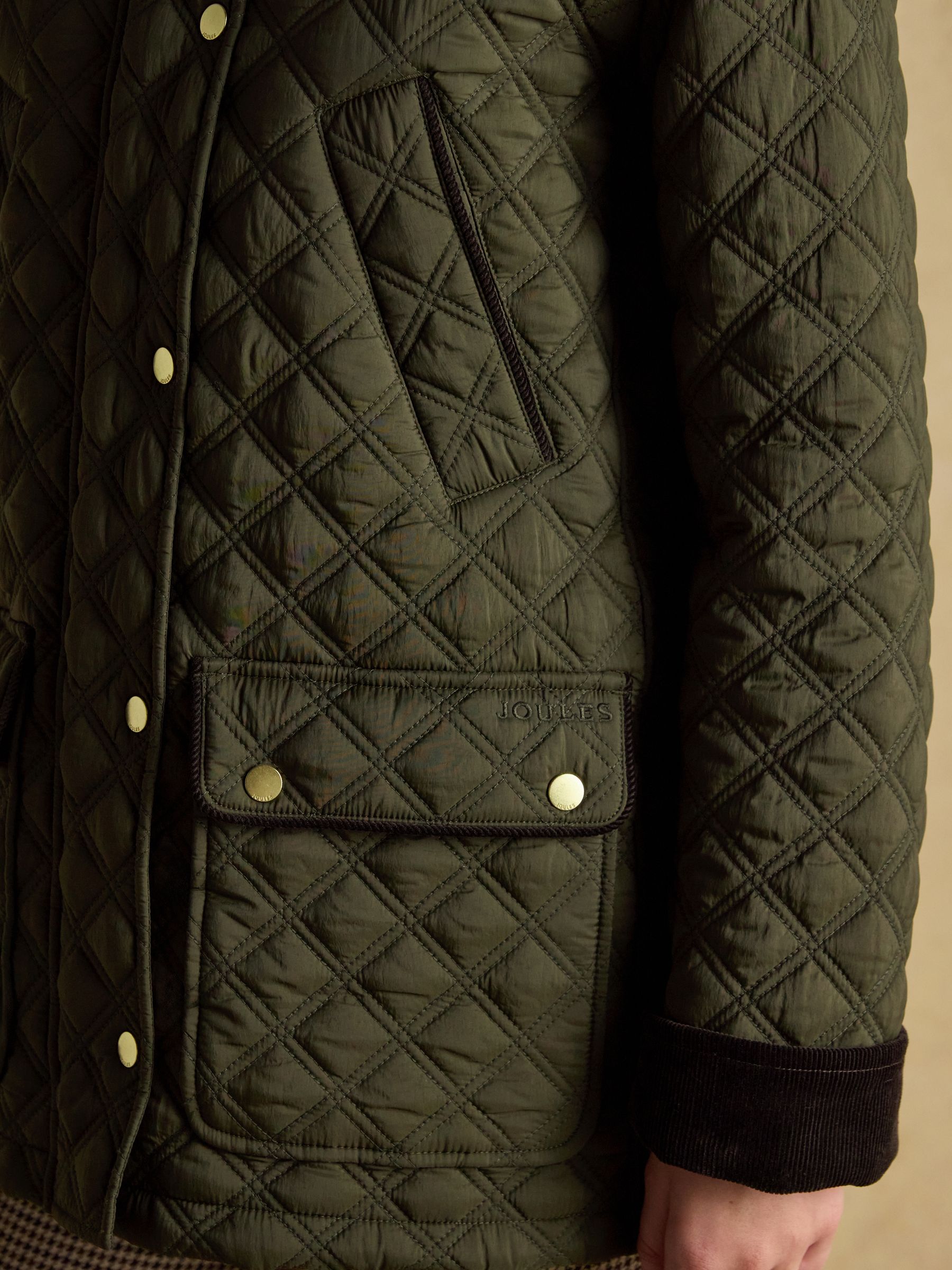 Beatrix Khaki Green Showerproof Diamond Quilted Coat - Image 12 of 13