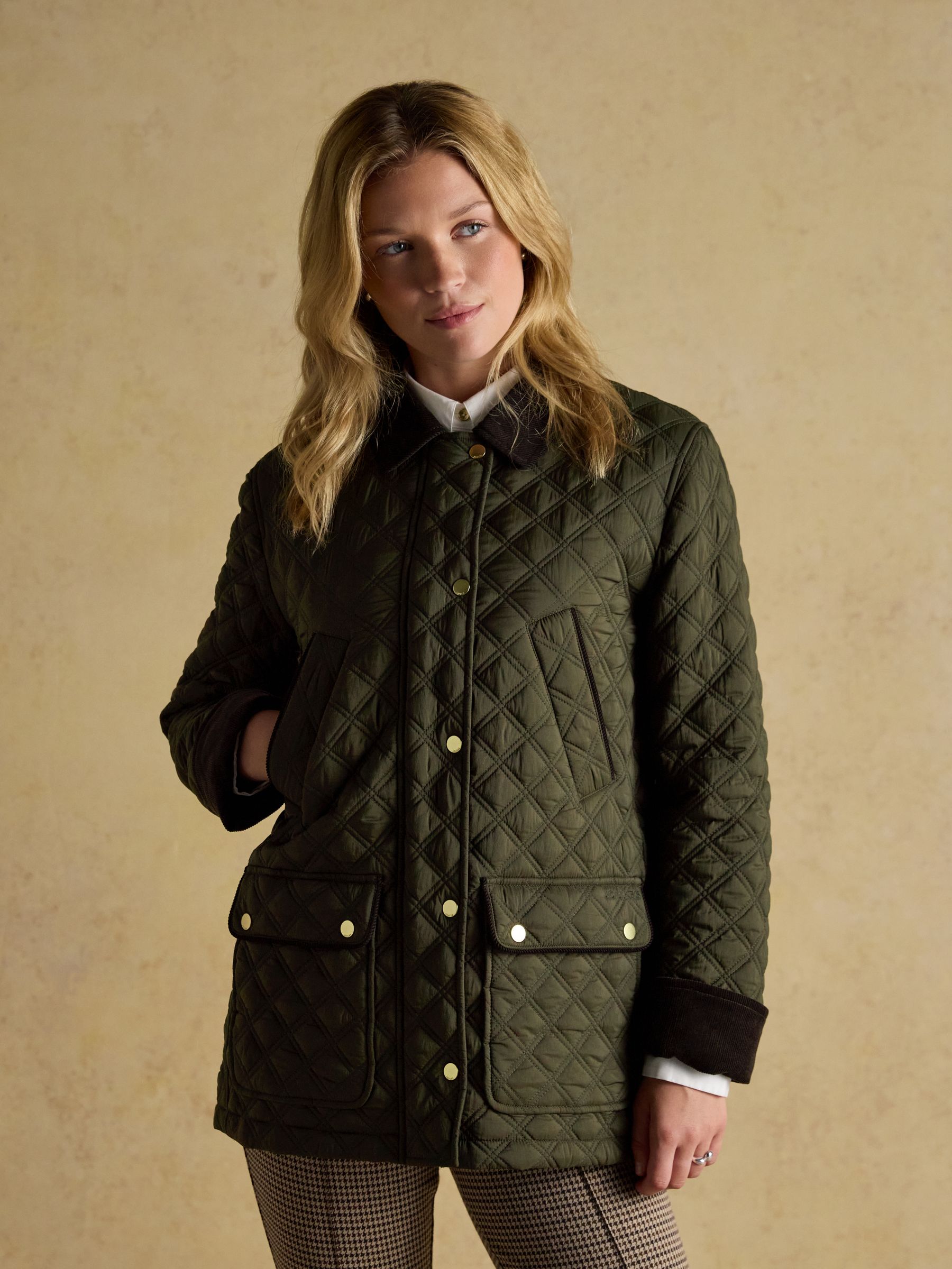 Beatrix Khaki Green Showerproof Diamond Quilted Coat - Image 5 of 13