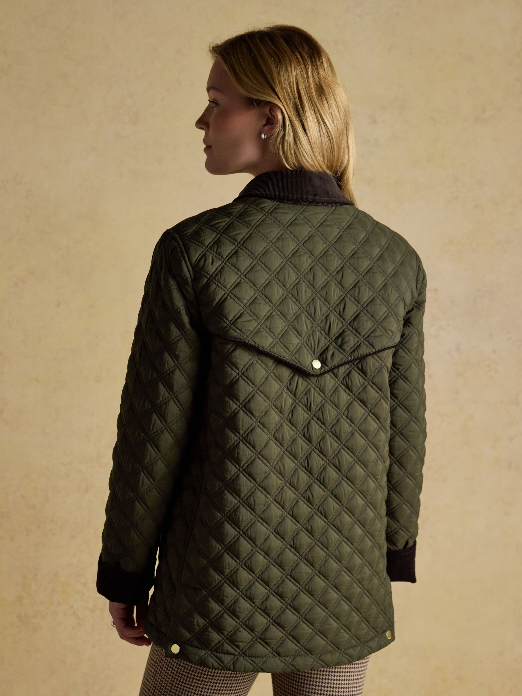 Beatrix Khaki Green Showerproof Diamond Quilted Coat - Image 6 of 13