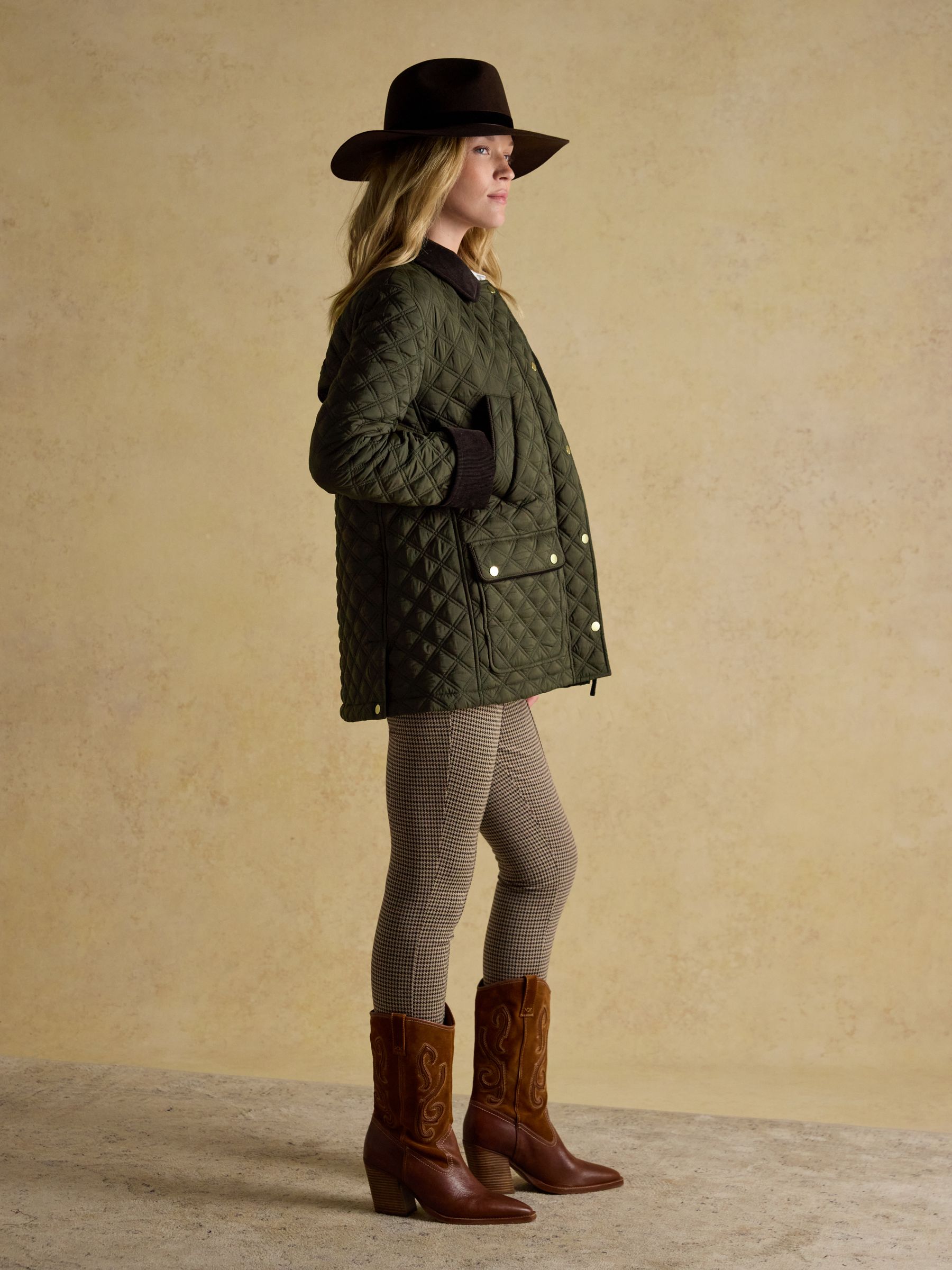 Beatrix Khaki Green Showerproof Diamond Quilted Coat - Image 7 of 13