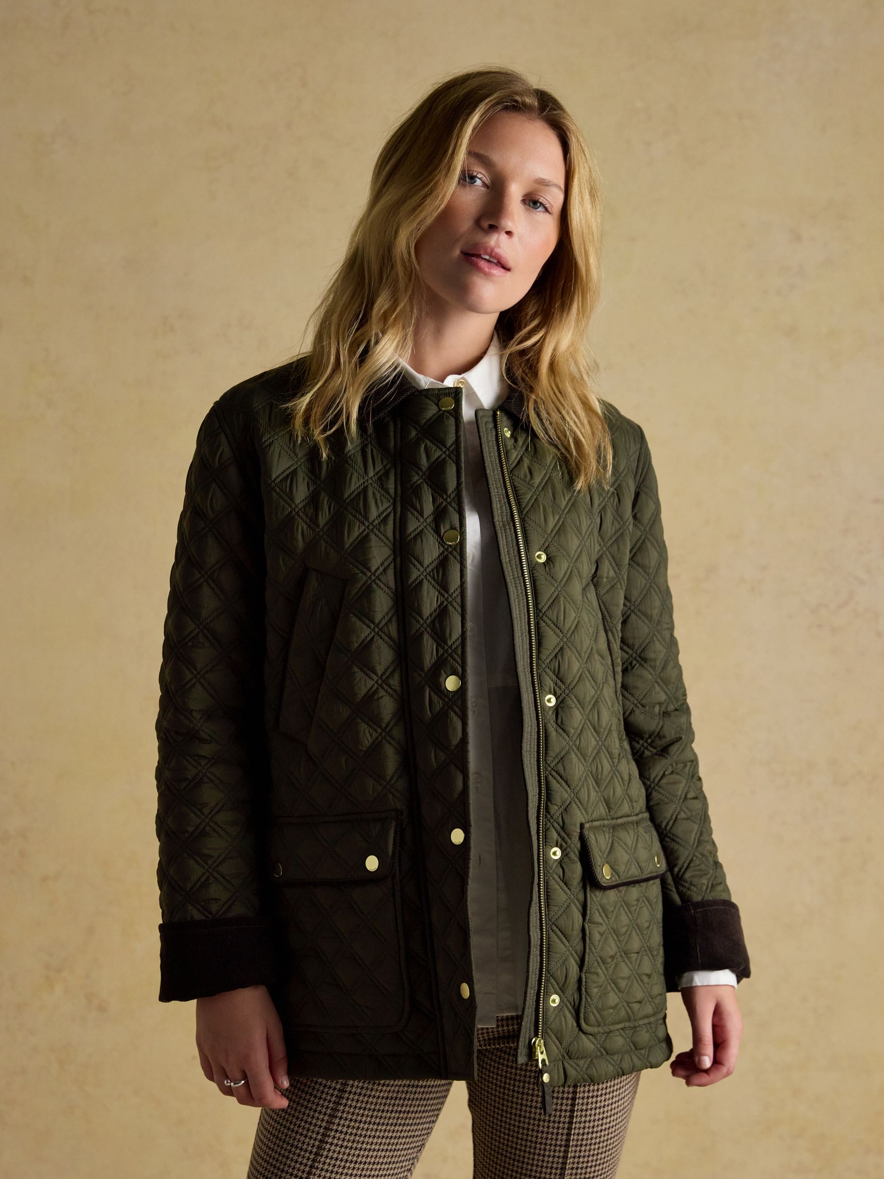 Beatrix Khaki Green Showerproof Diamond Quilted Coat - Image 8 of 13