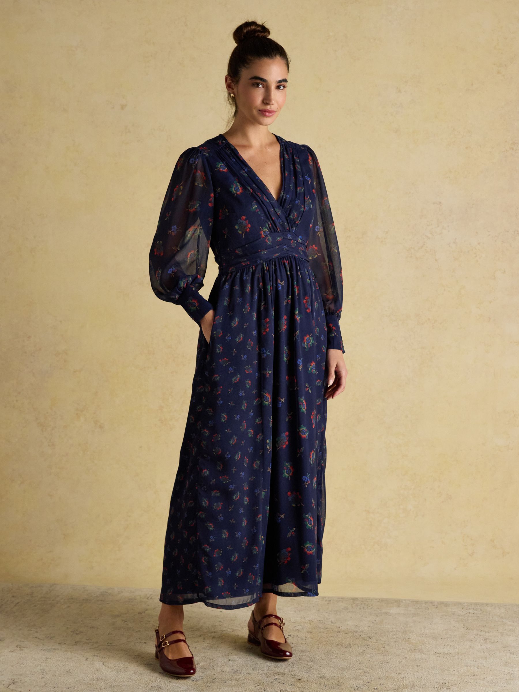 Allegra Navy Ruched Hotchpotch V-Neck Dress - Image 1 of 9 Allegra Navy Ruched Hotchpotch V-Neck Dress - Image 1 of 9