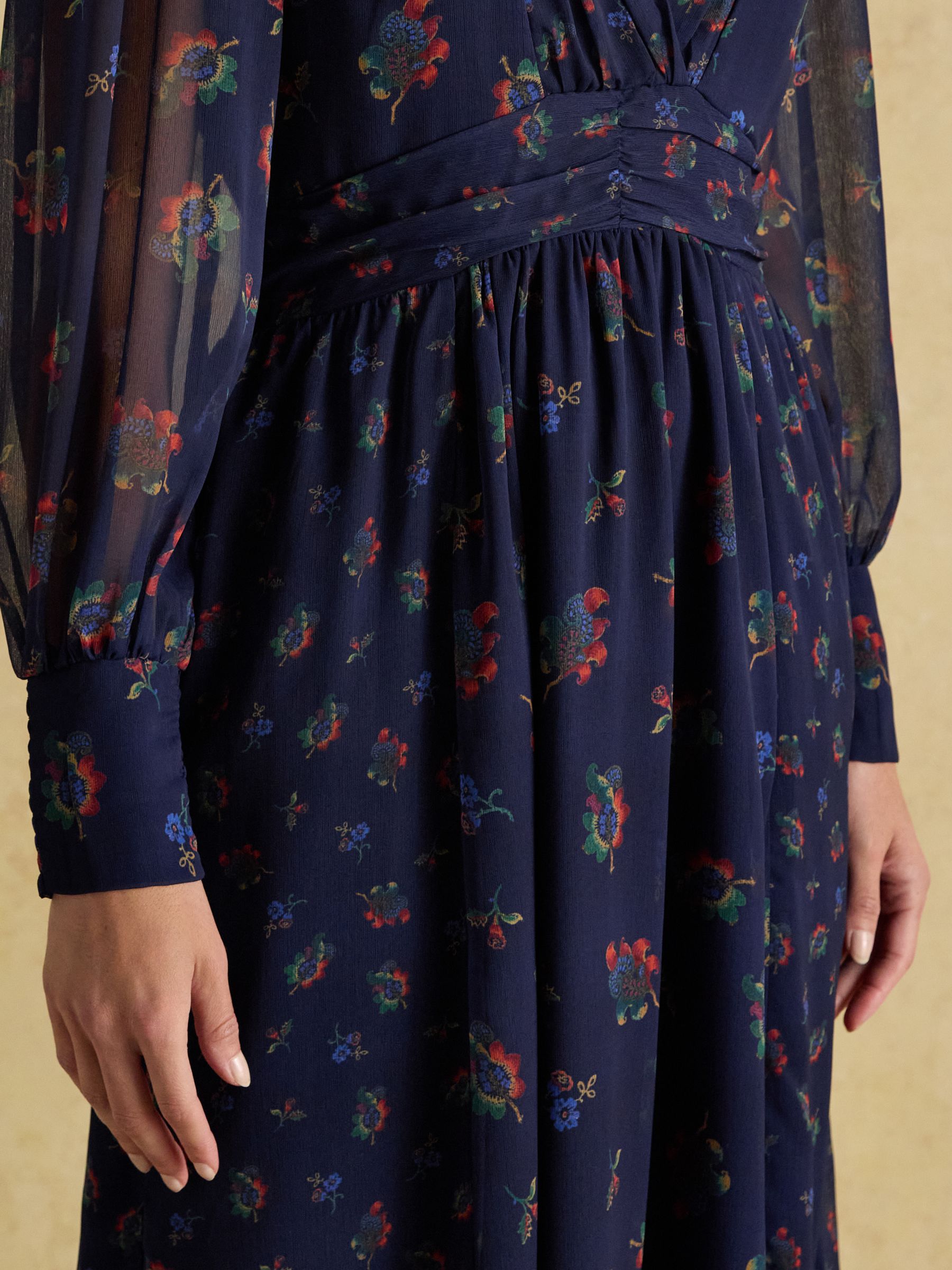 Allegra Navy Ruched Hotchpotch V-Neck Dress - Image 5 of 9