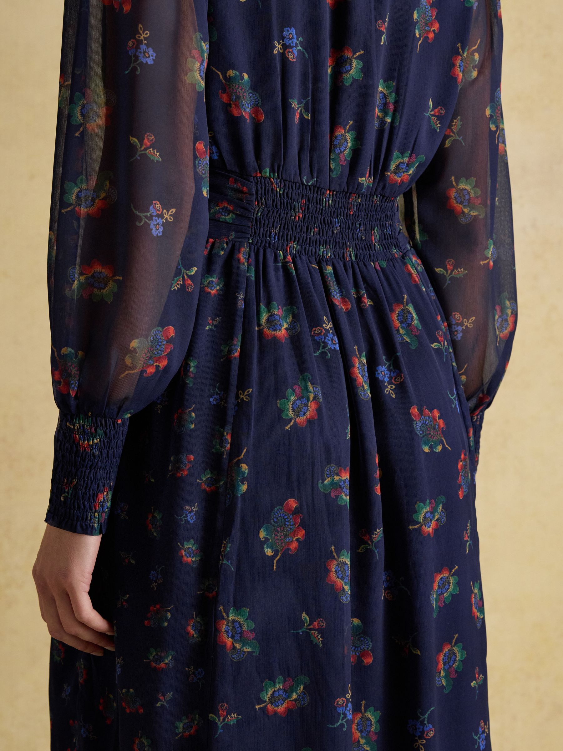 Allegra Navy Ruched Hotchpotch V-Neck Dress - Image 7 of 9