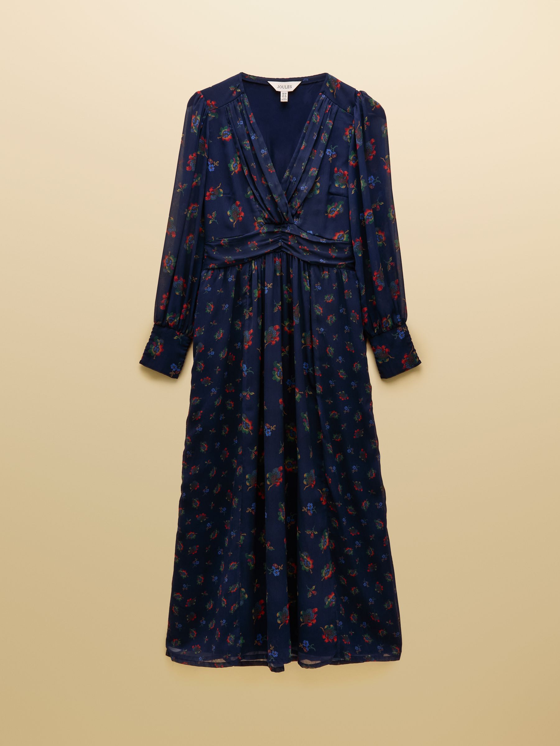 Allegra Navy Ruched Hotchpotch V-Neck Dress - Image 9 of 9