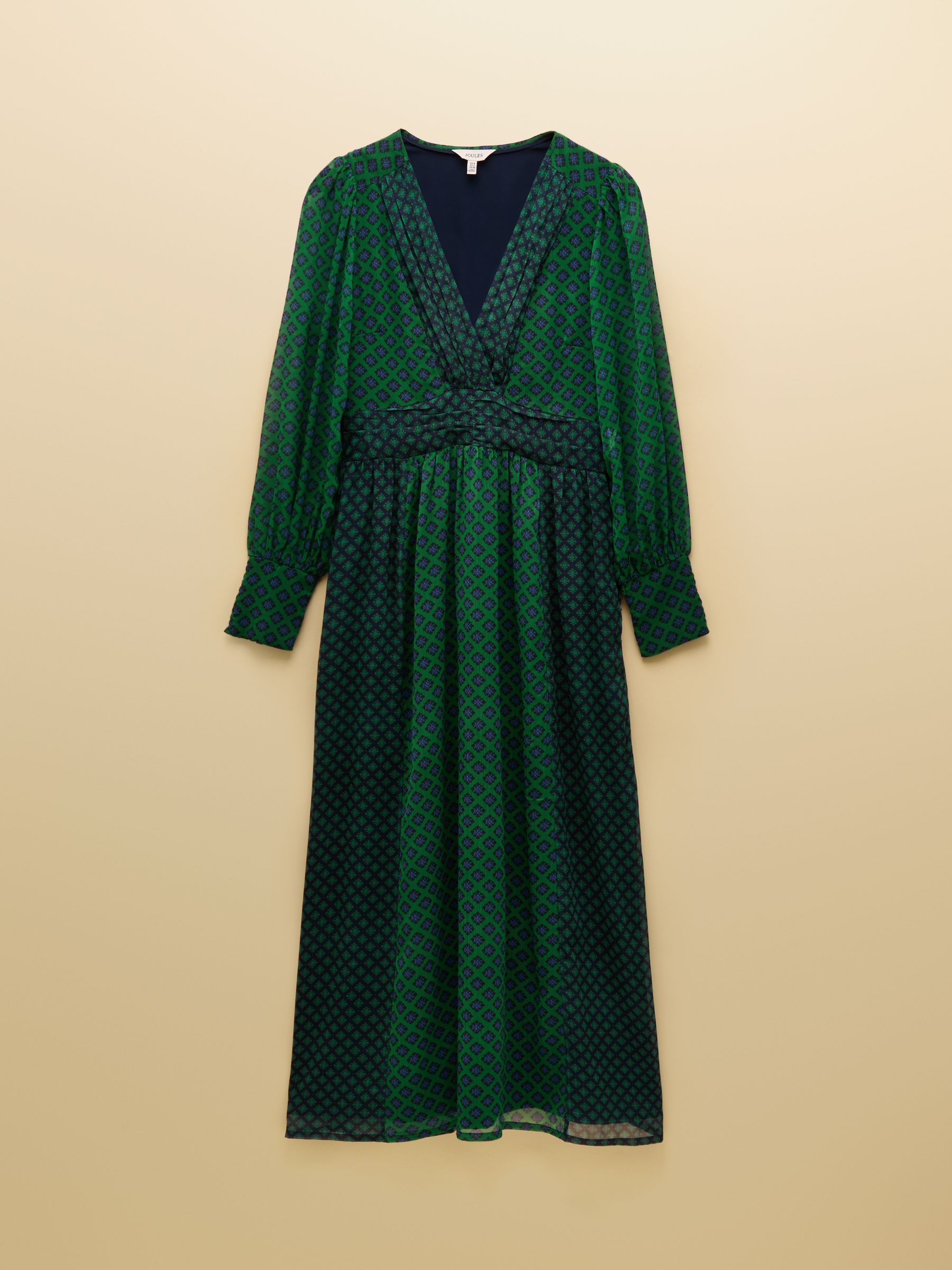 Allegra Green Hotchpotch Ruched Hotchpotch V-Neck Dress | Joules