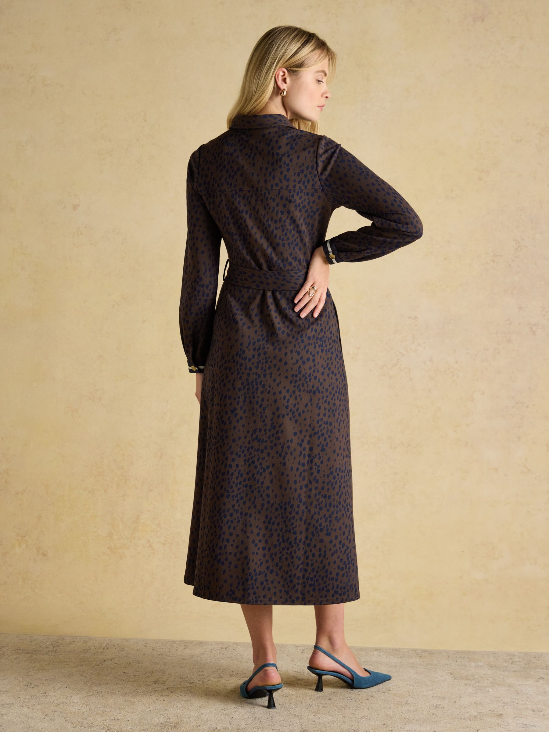 Louisa Brown Spot Tie Waist Long Sleeve Ponte Dress - Image 2 of 8