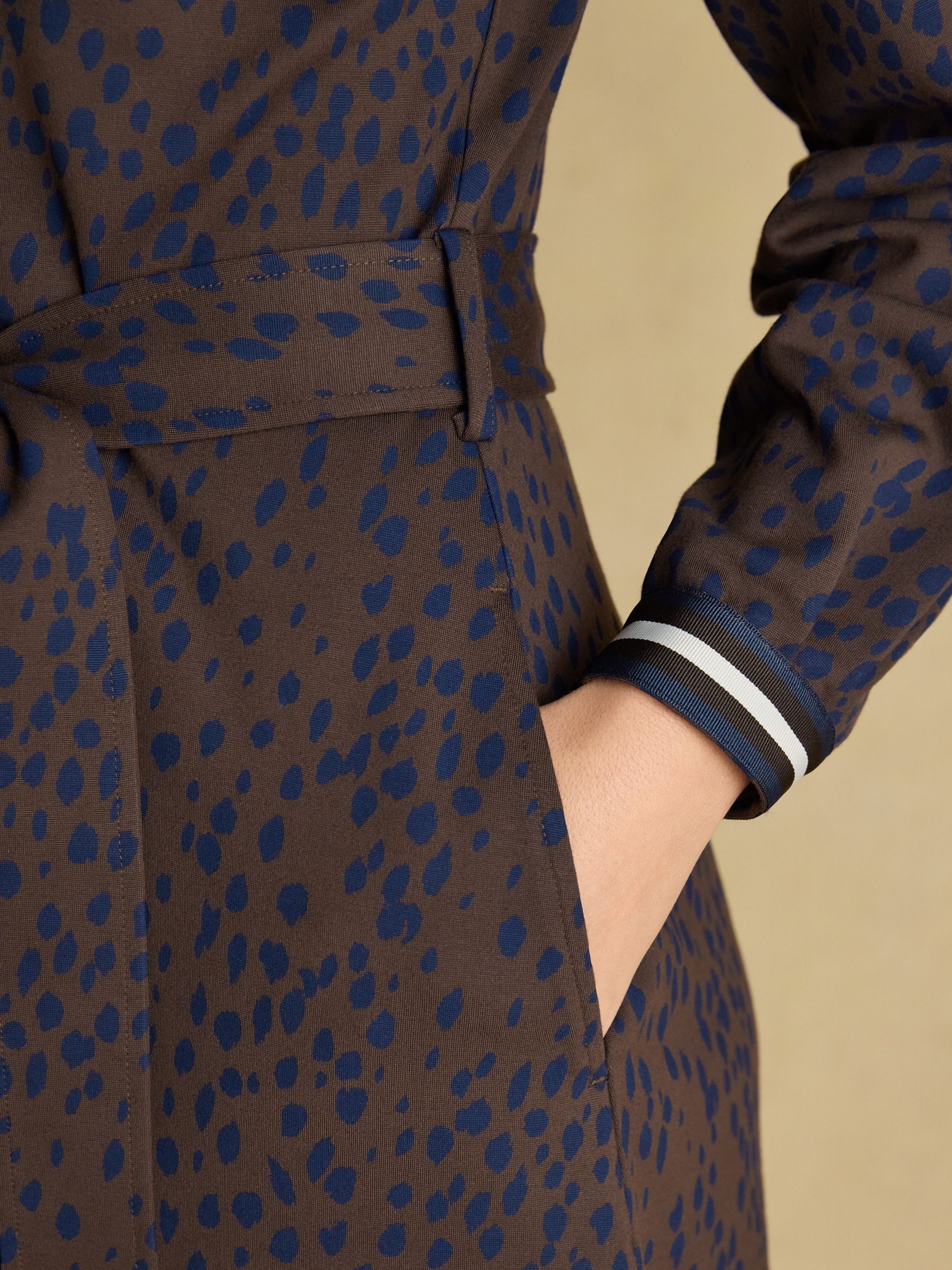 Louisa Brown Spot Tie Waist Long Sleeve Ponte Dress - Image 6 of 8