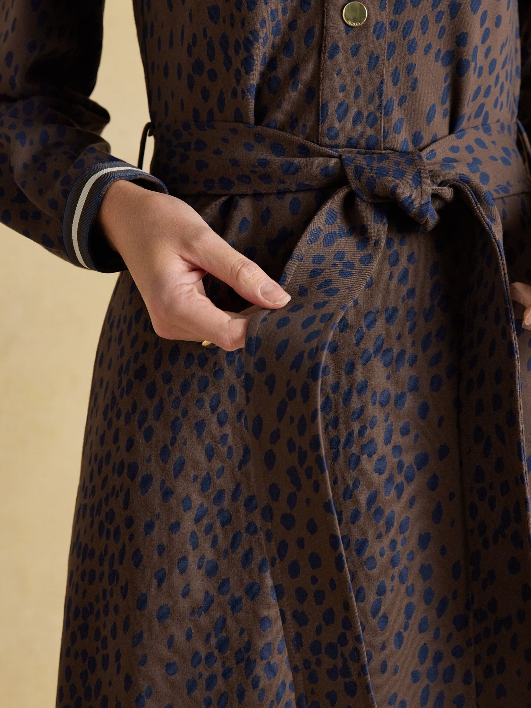 Louisa Brown Spot Tie Waist Long Sleeve Ponte Dress - Image 7 of 8