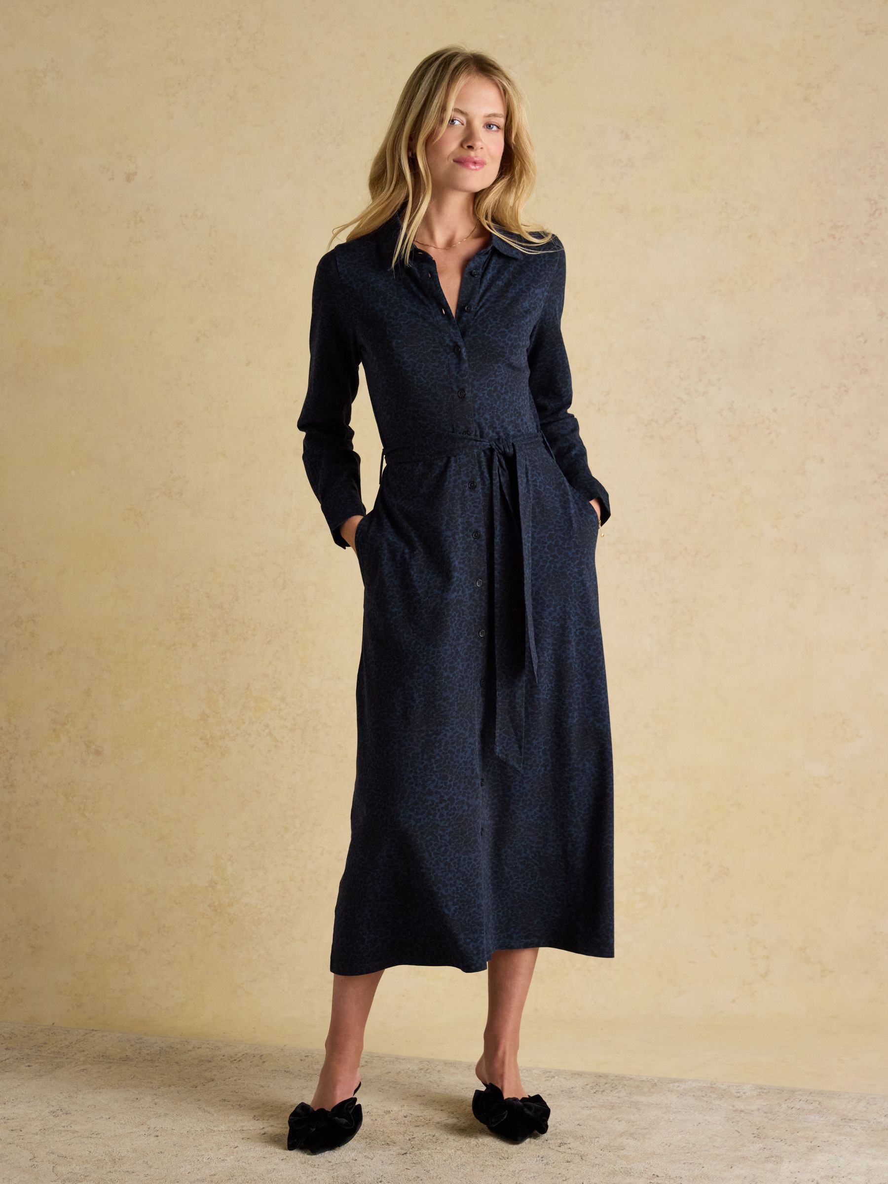 Theodora Blue Jersey Shirt Maxi Dress | Joules