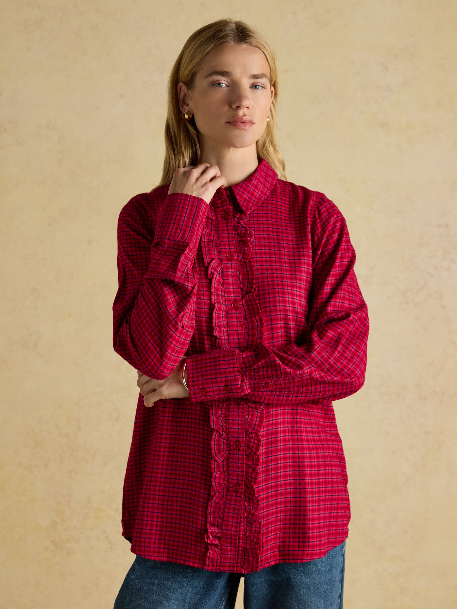 Selene Red Check Brushed Ruffle Shirt - Image 2 of 9 Selene Red Check Brushed Ruffle Shirt - Image 2 of 9