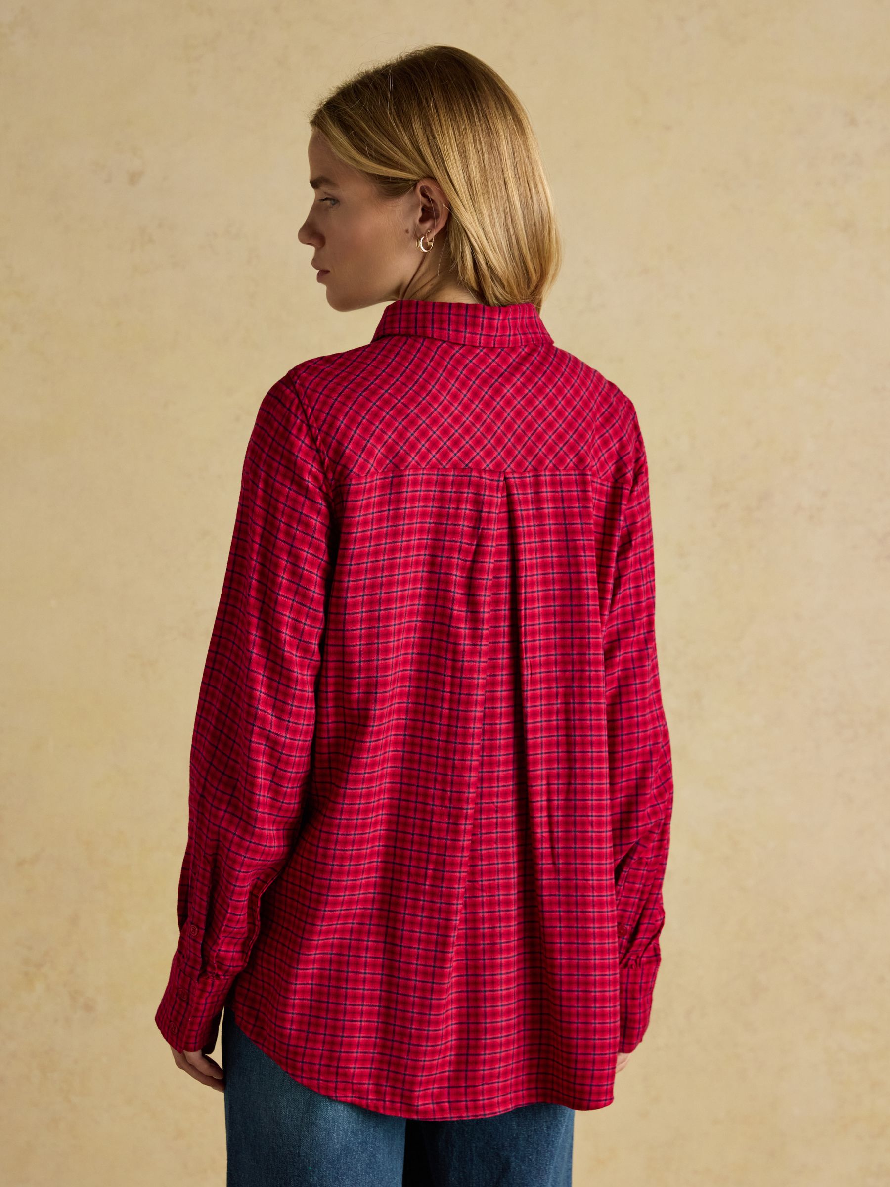 Selene Red Check Brushed Ruffle Shirt - Image 3 of 9