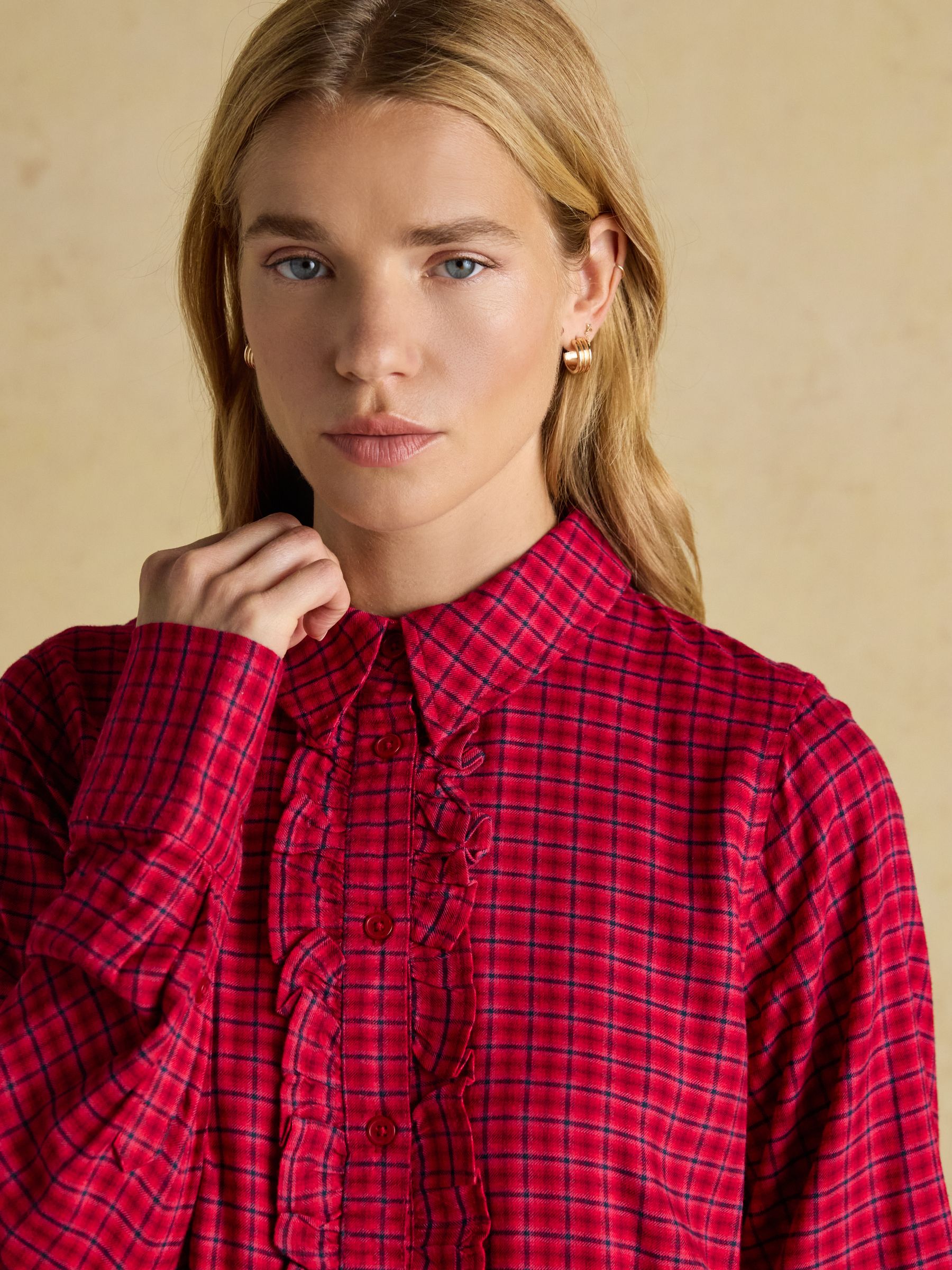 Selene Red Check Brushed Ruffle Shirt - Image 5 of 9