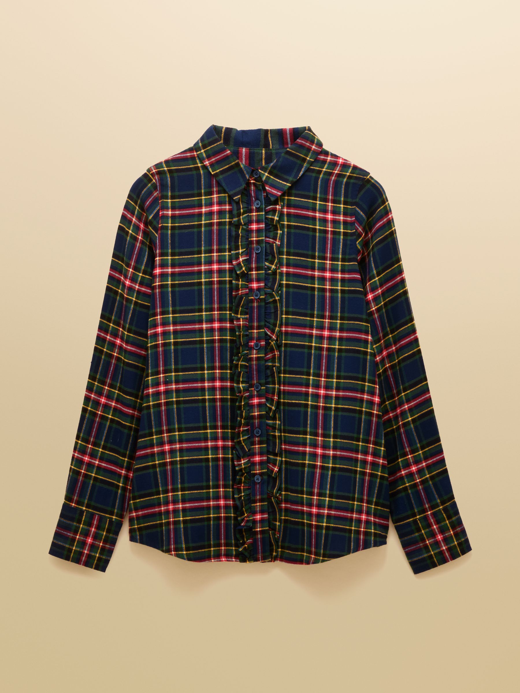 Selene Navy Check Brushed Ruffle Shirt - Image 10 of 10