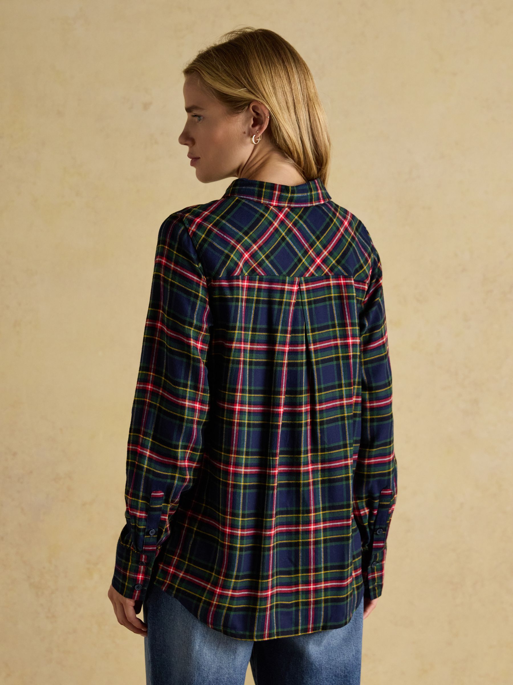 Selene Navy Check Brushed Ruffle Shirt - Image 4 of 10