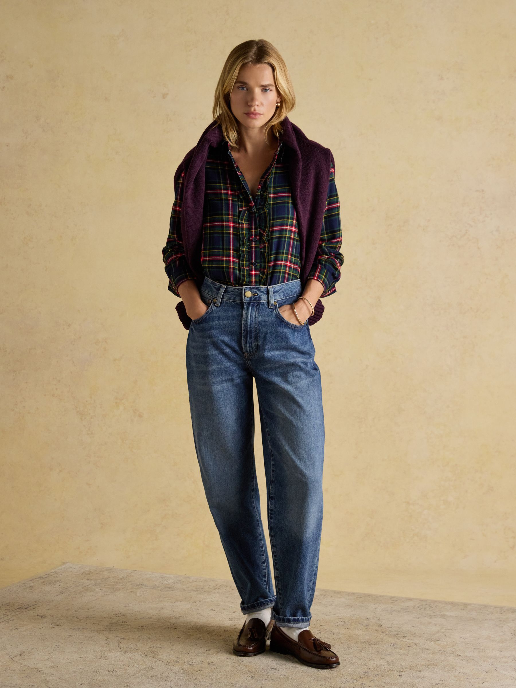 Selene Navy Check Brushed Ruffle Shirt - Image 5 of 10