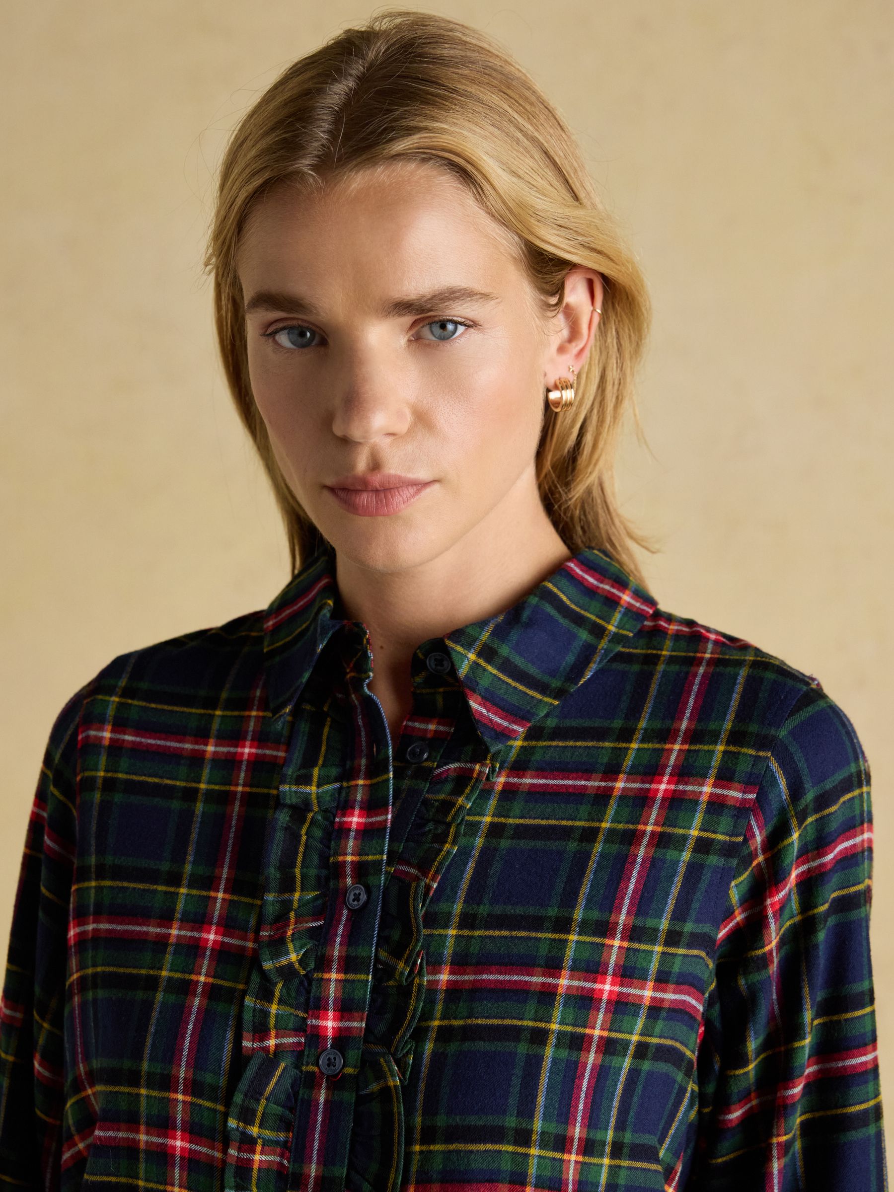 Selene Navy Check Brushed Ruffle Shirt - Image 7 of 10