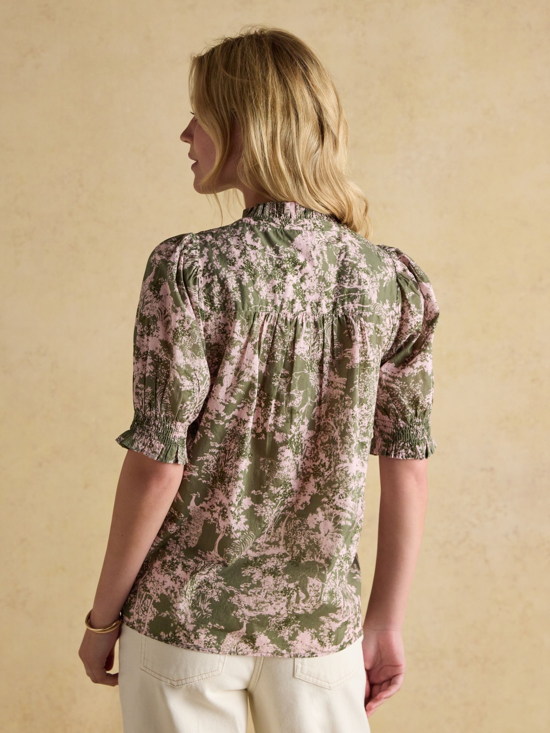 Silvia Green Frill Neck Smocked Blouse - Image 2 of 9