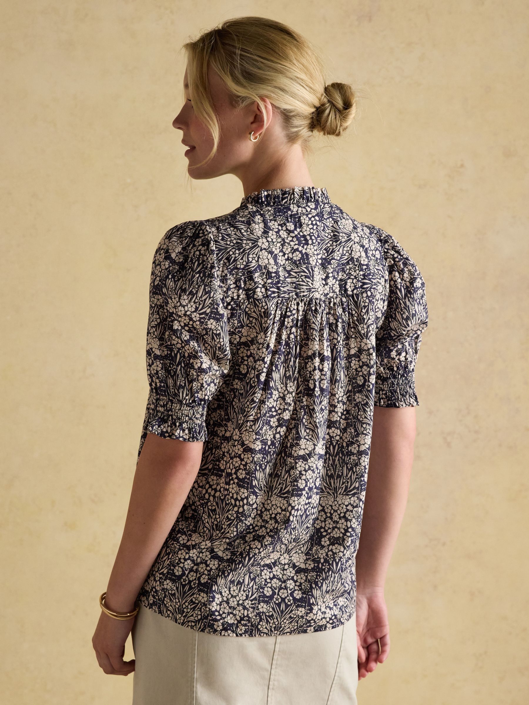 Silvia Blue Frill Neck Smocked Blouse - Image 2 of 7