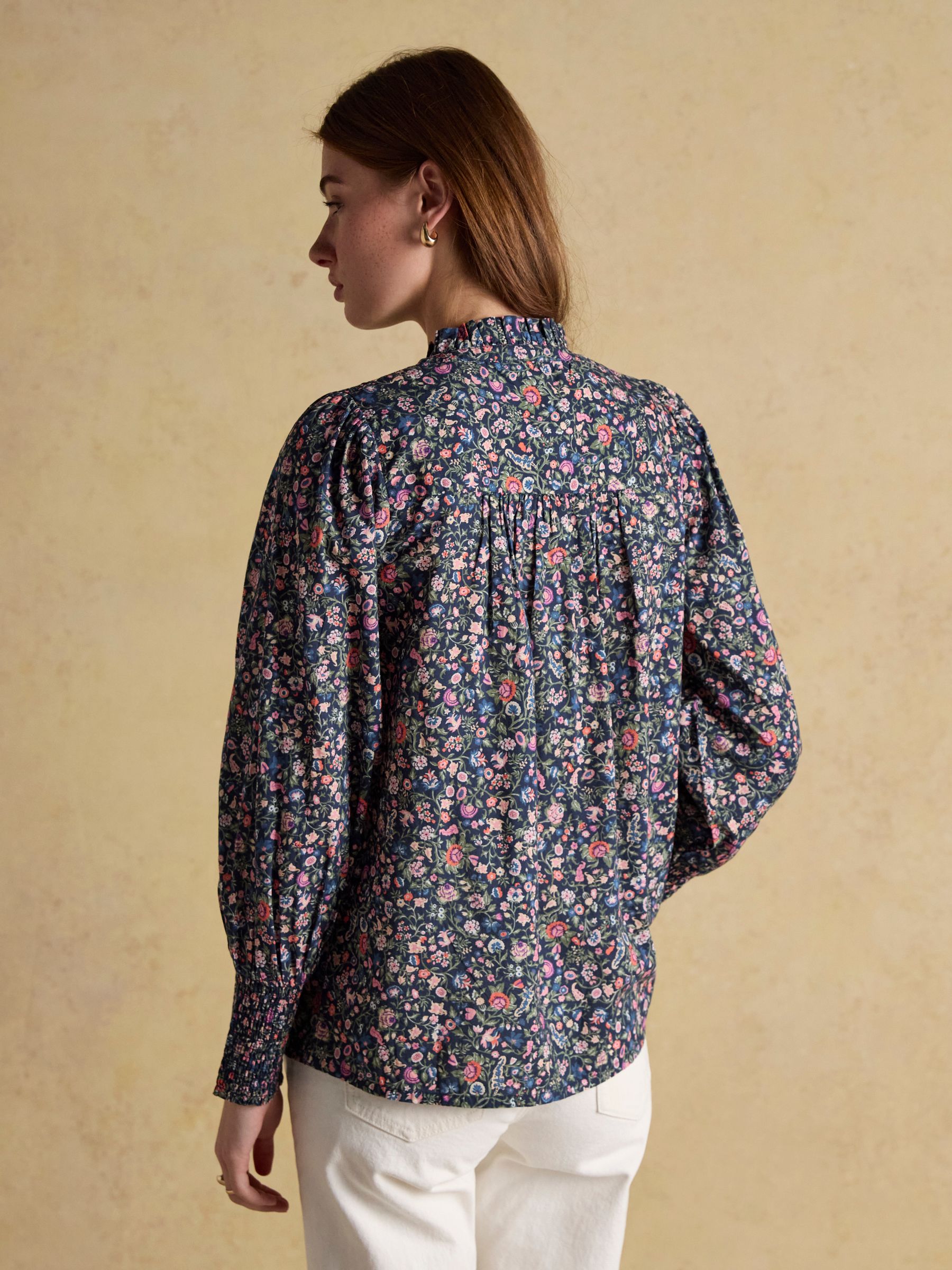 Silvia Multi Long Sleeved Frill Neck Smocked Blouse - Image 2 of 8