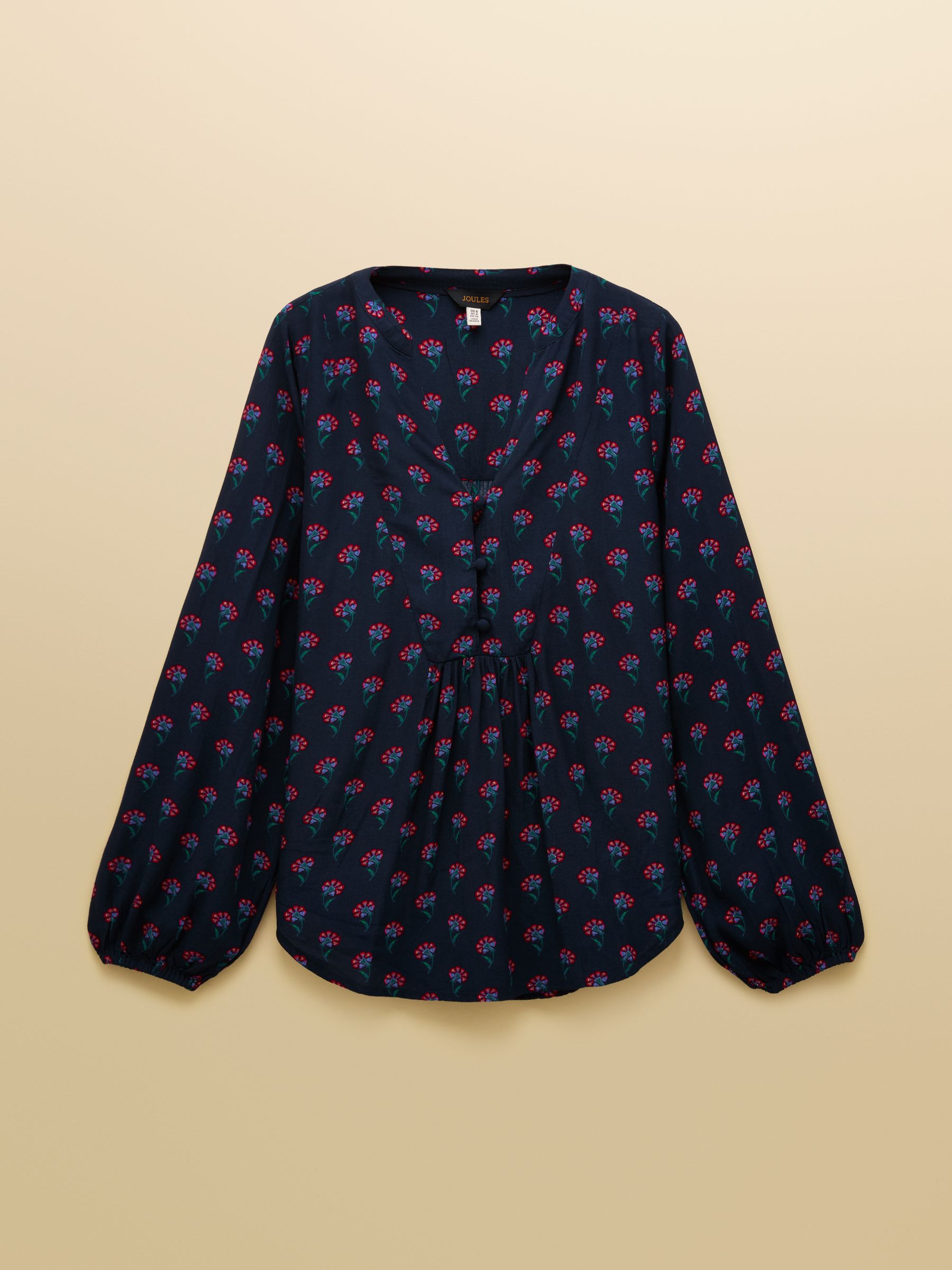 Ava Navy Floral Long Sleeve Popover Blouse - Image 8 of 8