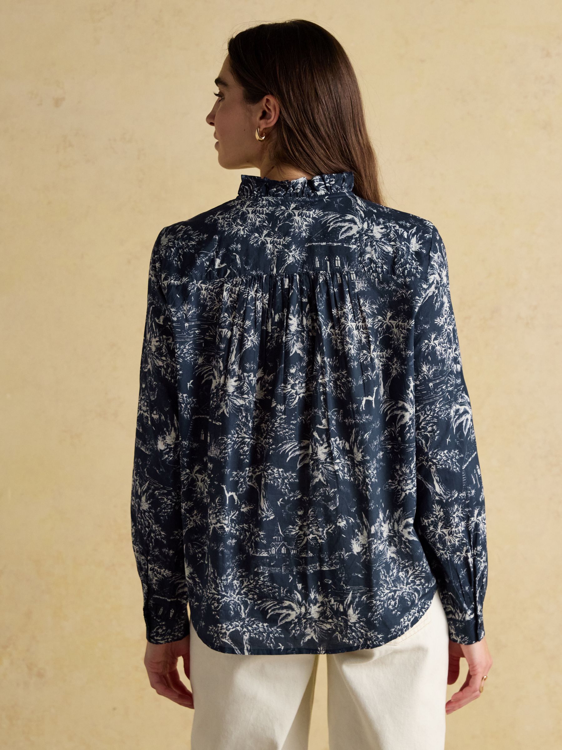 Melanie Navy/White Toile Ruffle Blouse - Image 2 of 8