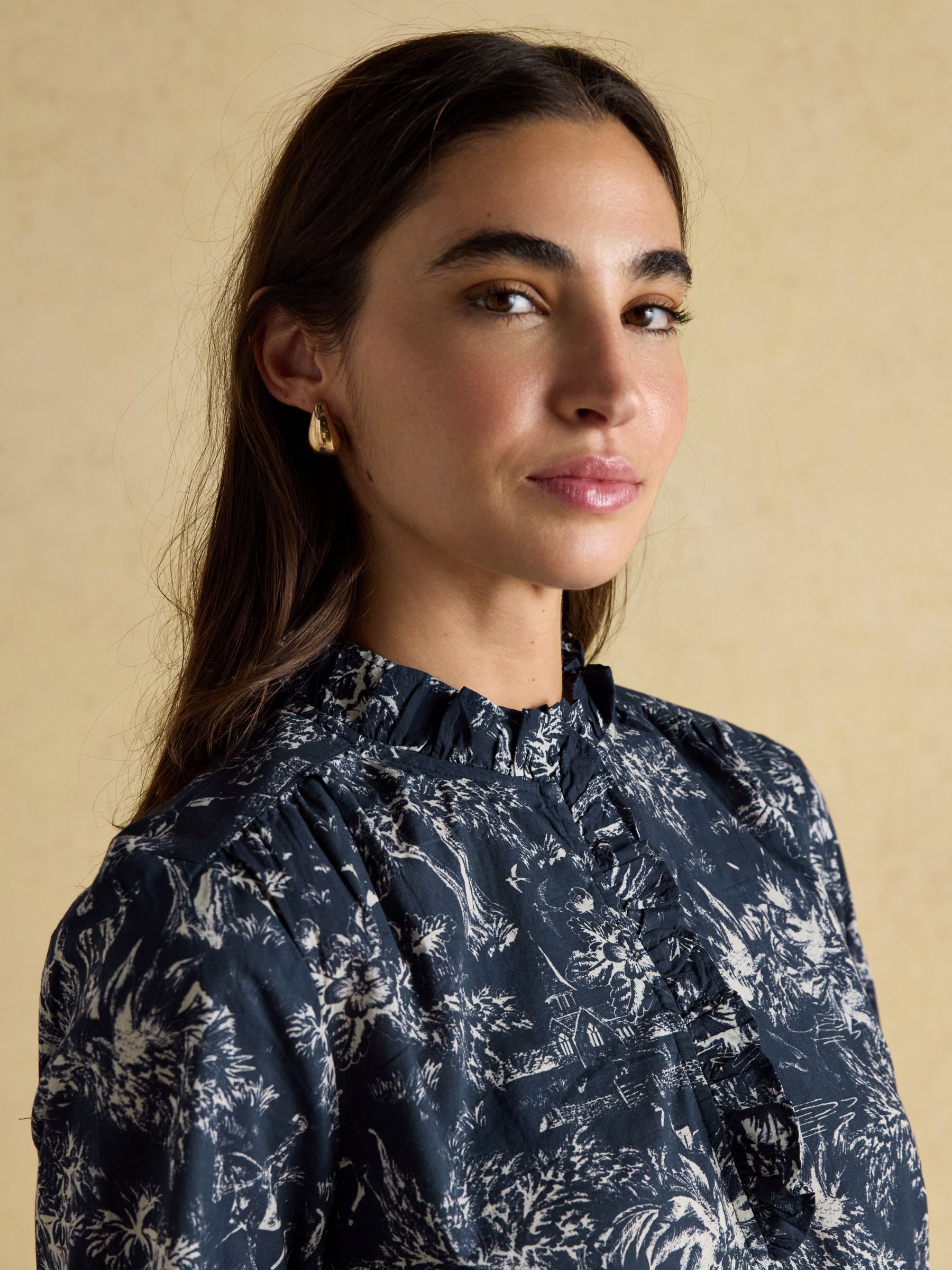 Melanie Navy/White Toile Ruffle Blouse - Image 3 of 8