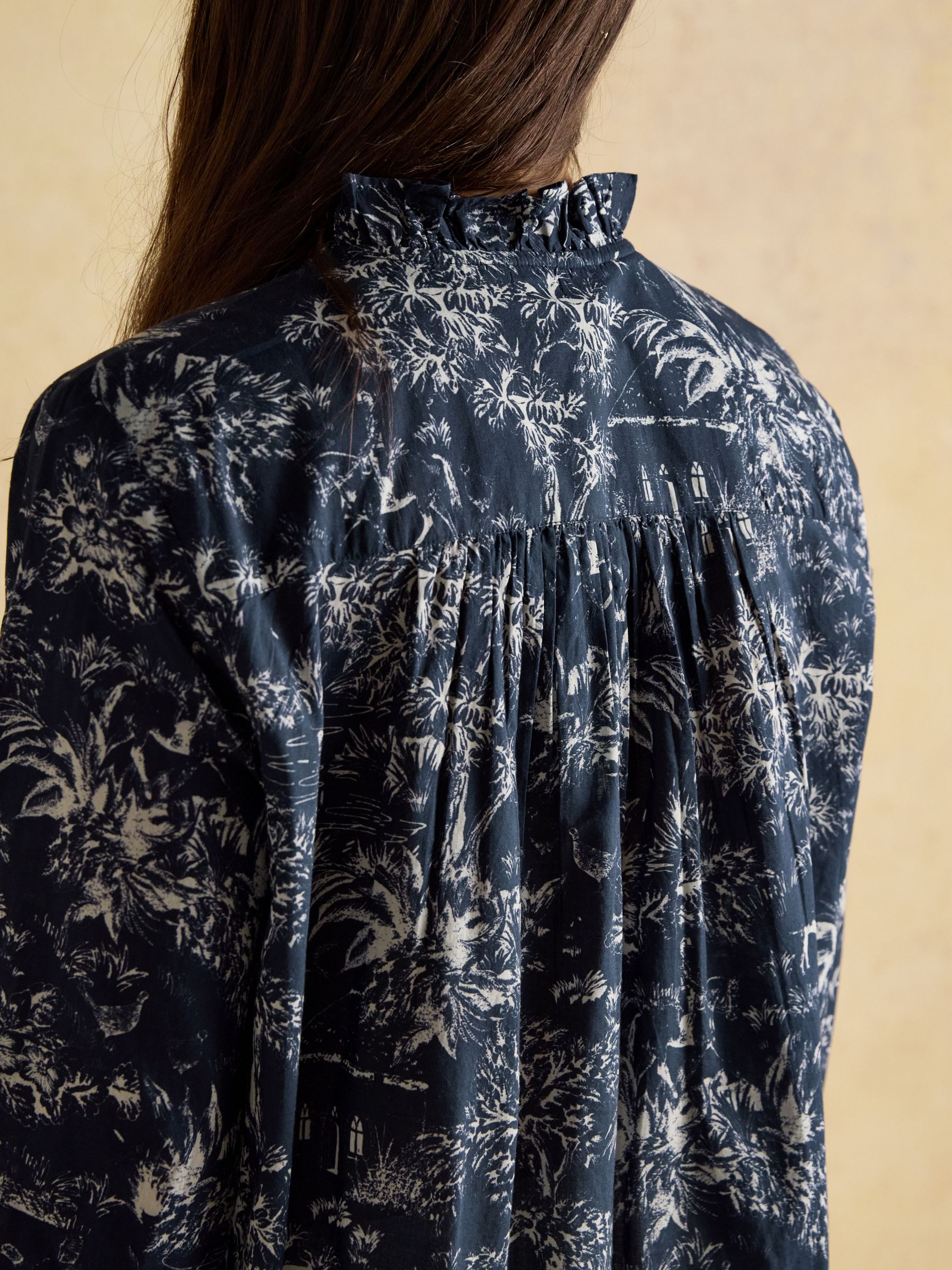 Melanie Navy/White Toile Ruffle Blouse - Image 4 of 8