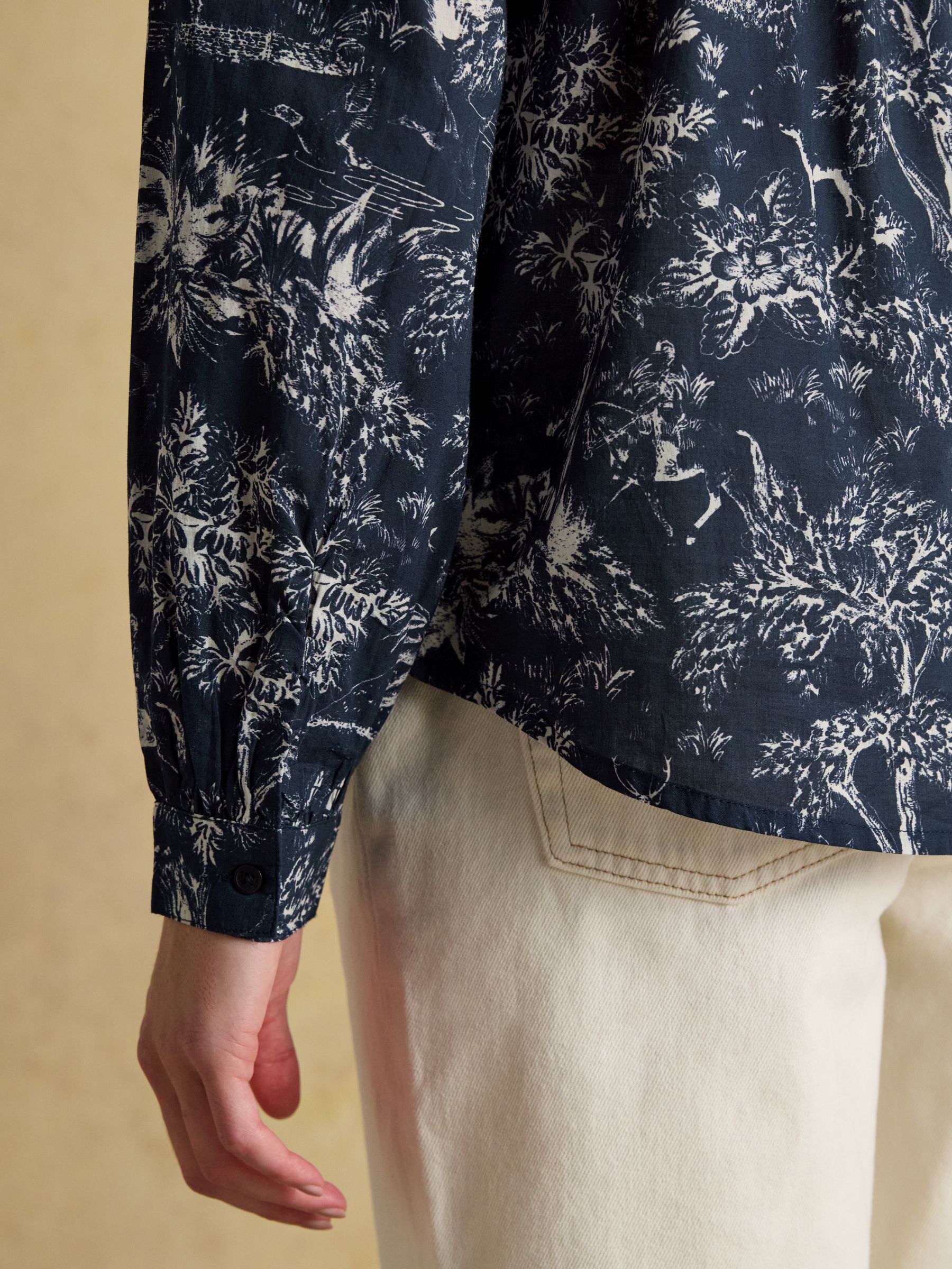 Melanie Navy/White Toile Ruffle Blouse | Joules