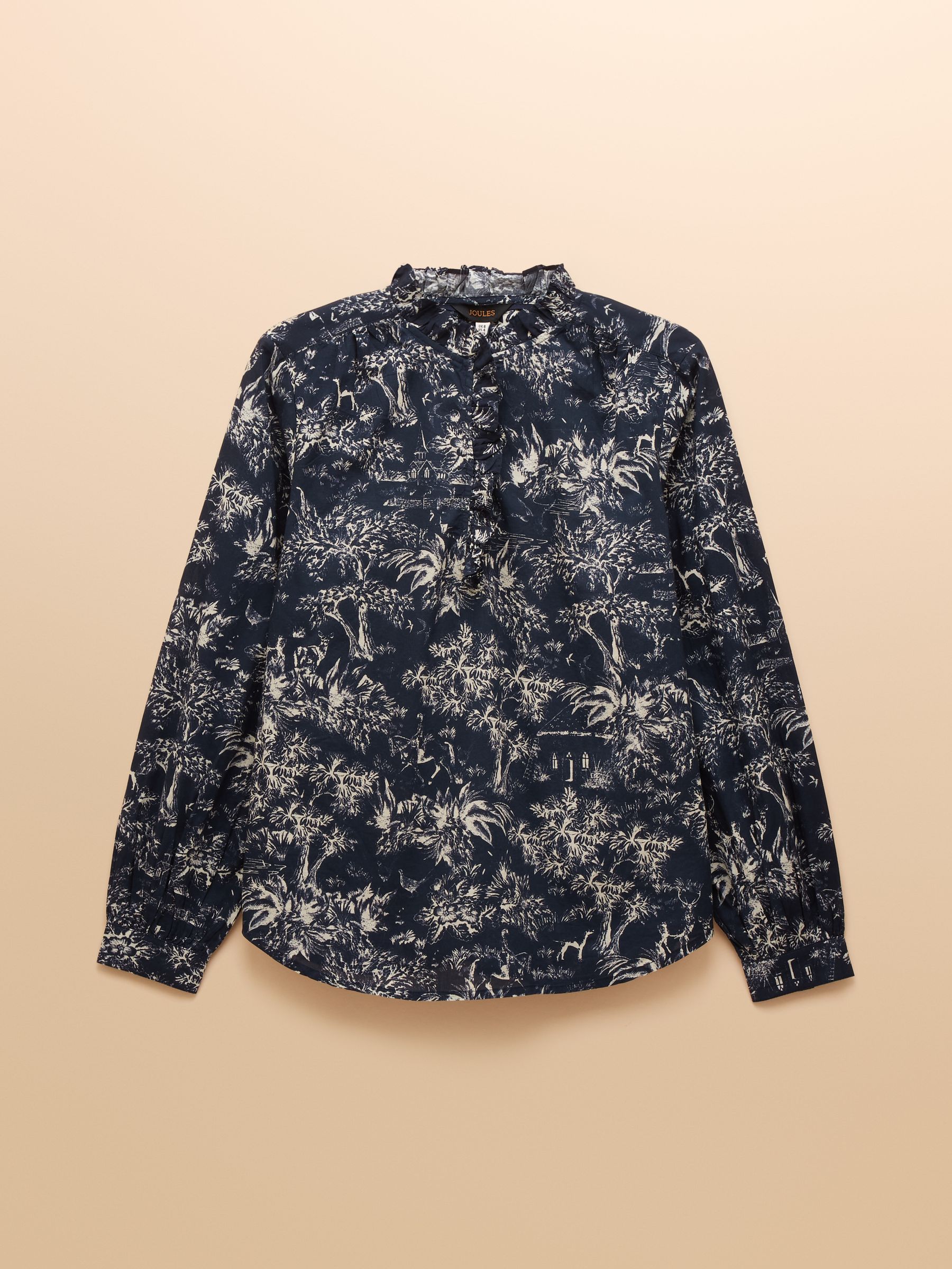Melanie Navy/White Toile Ruffle Blouse | Joules