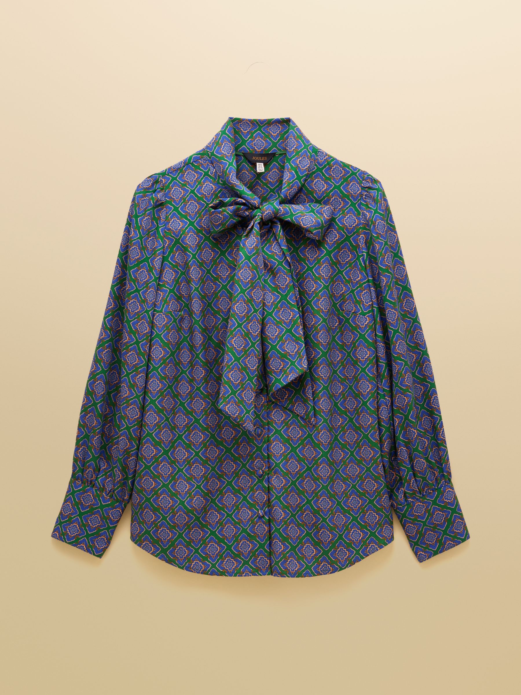 Tabby Blue/Green Tie Neck Long Sleeve Blouse with Button Fastening - Image 10 of 10 Tabby Blue/Green Tie Neck Long Sleeve Blouse with Button Fastening - Image 10 of 10