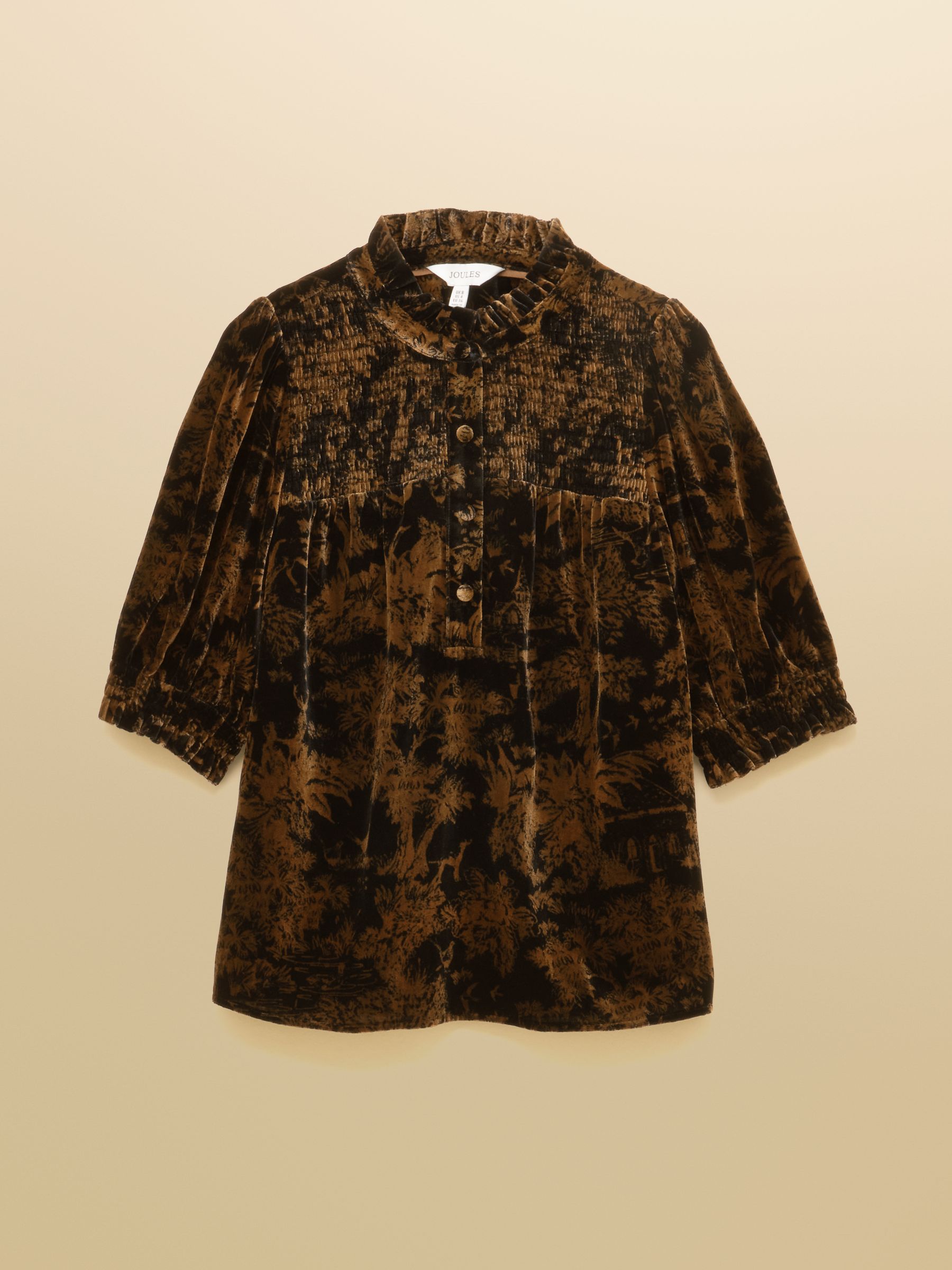 Silvia Black & Gold Smocked Velvet Short Sleeve Blouse - Image 8 of 8