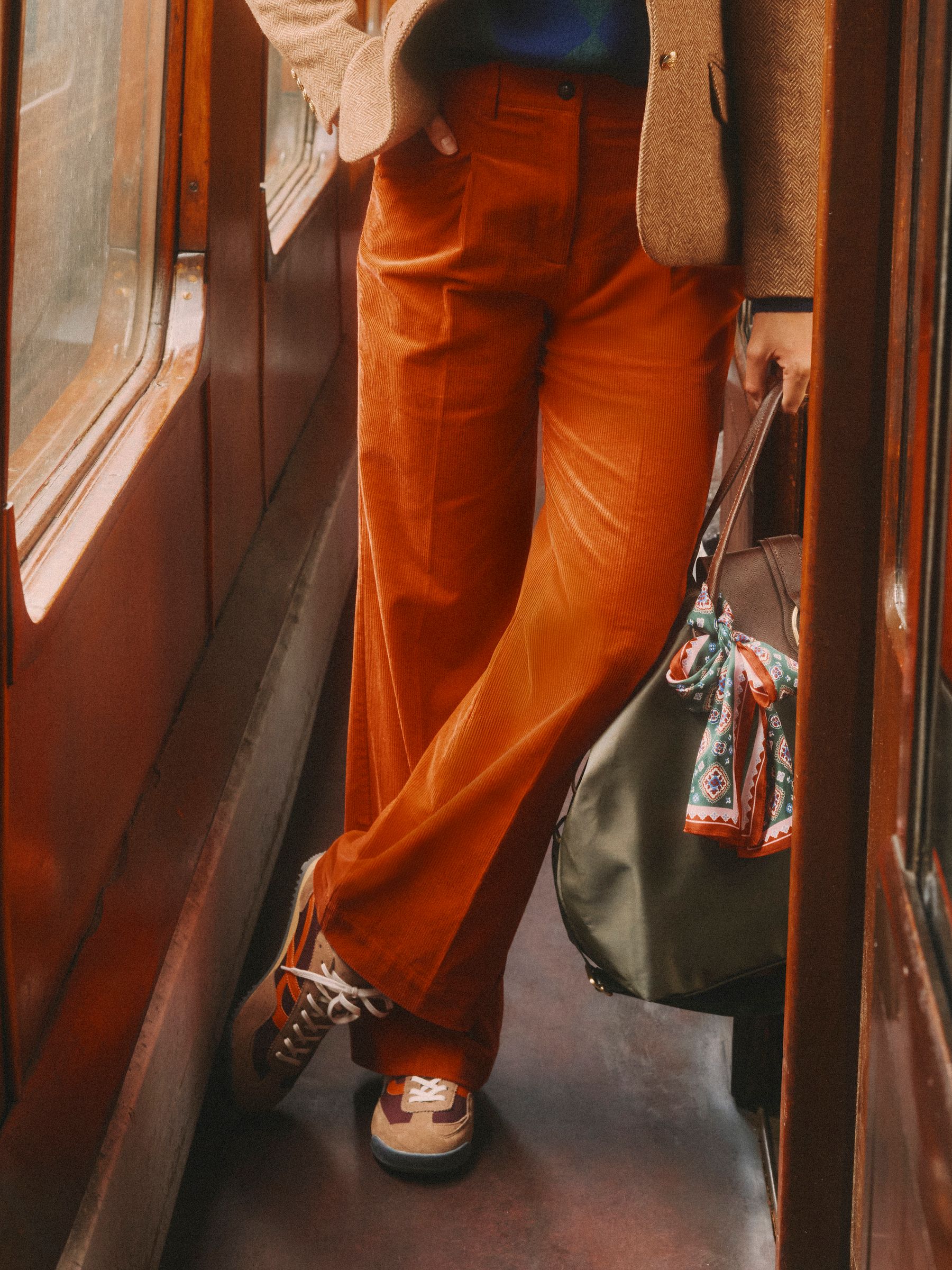 Fernhill Burnt Orange Cord Wide Leg Pleated Trouser - Image 1 of 12