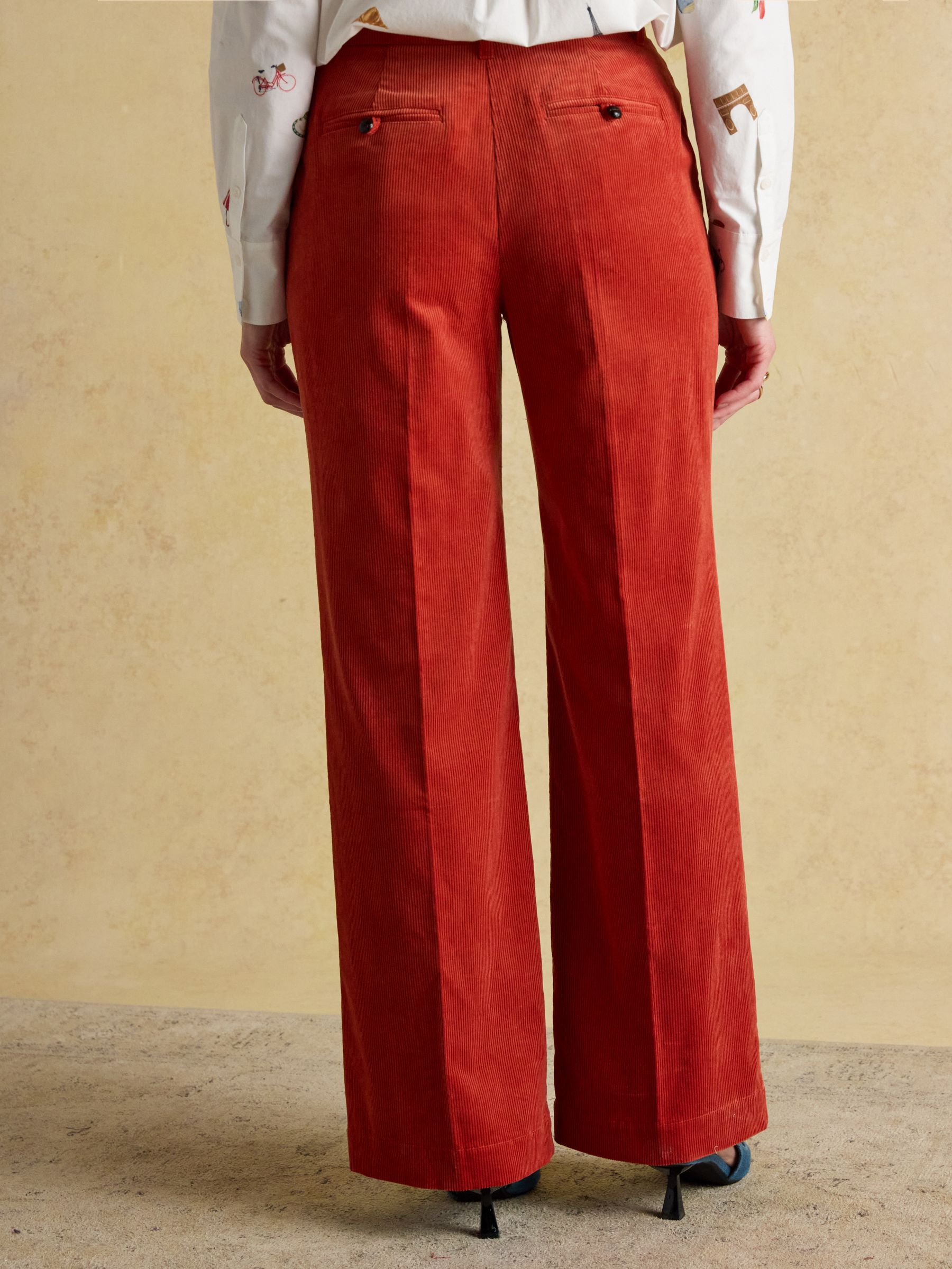 Fernhill Burnt Orange Cord Wide Leg Pleated Trouser - Image 4 of 12