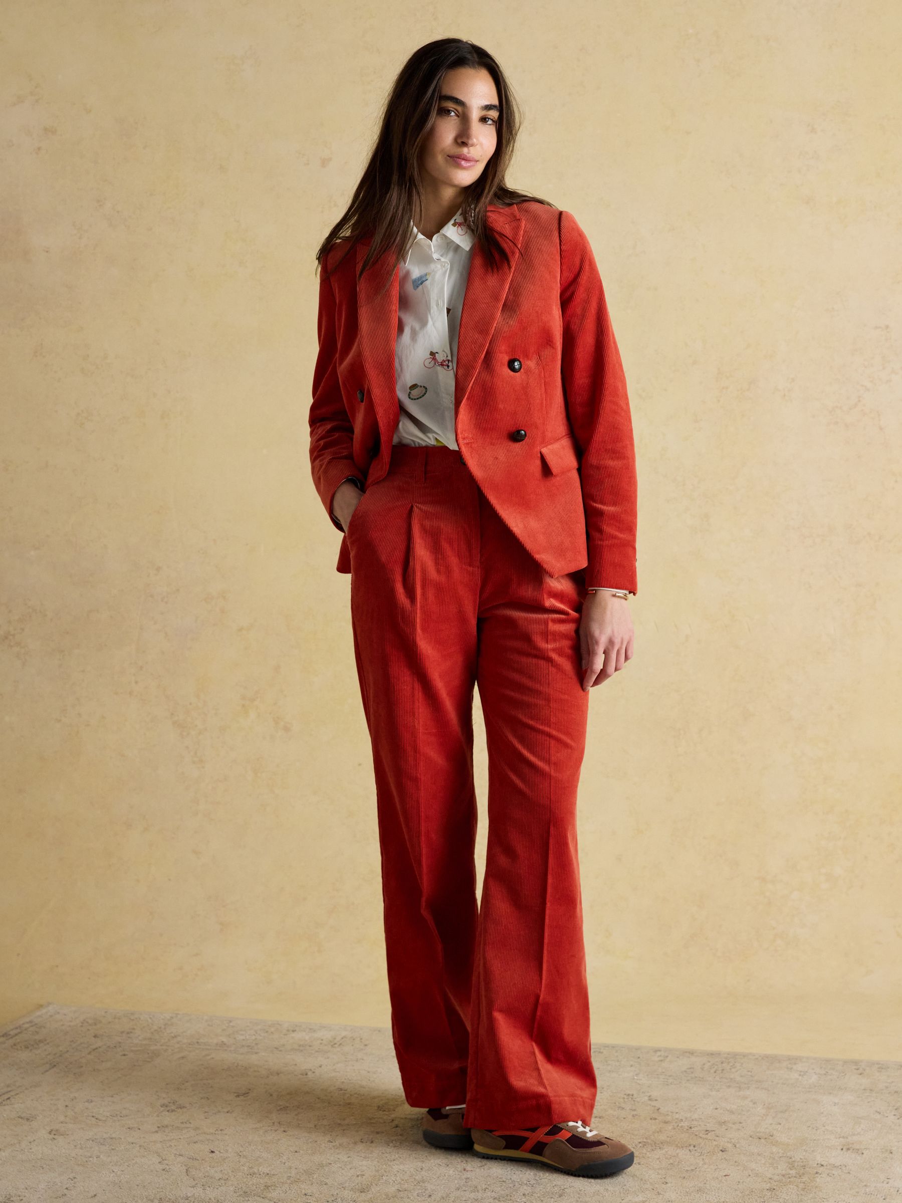 Fernhill Burnt Orange Cord Wide Leg Pleated Trouser - Image 5 of 12