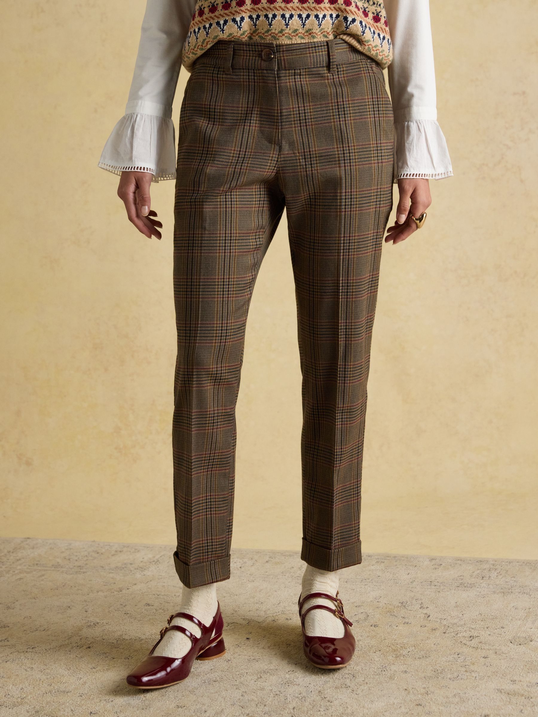 Ada Brown Check Relaxed Trousers - Image 1 of 8