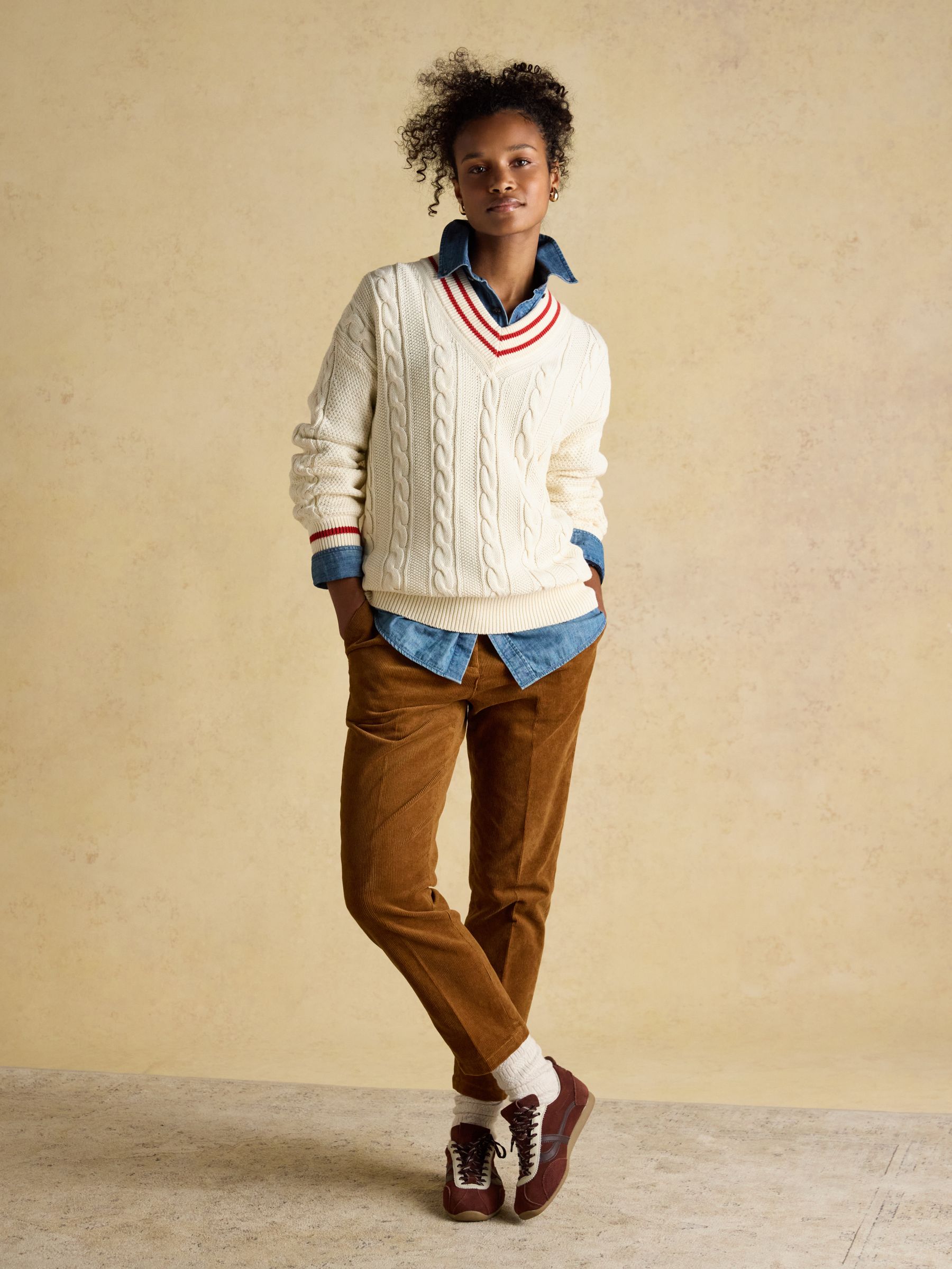 Calla Tan Brown Cord Tapered Trousers - Image 3 of 7